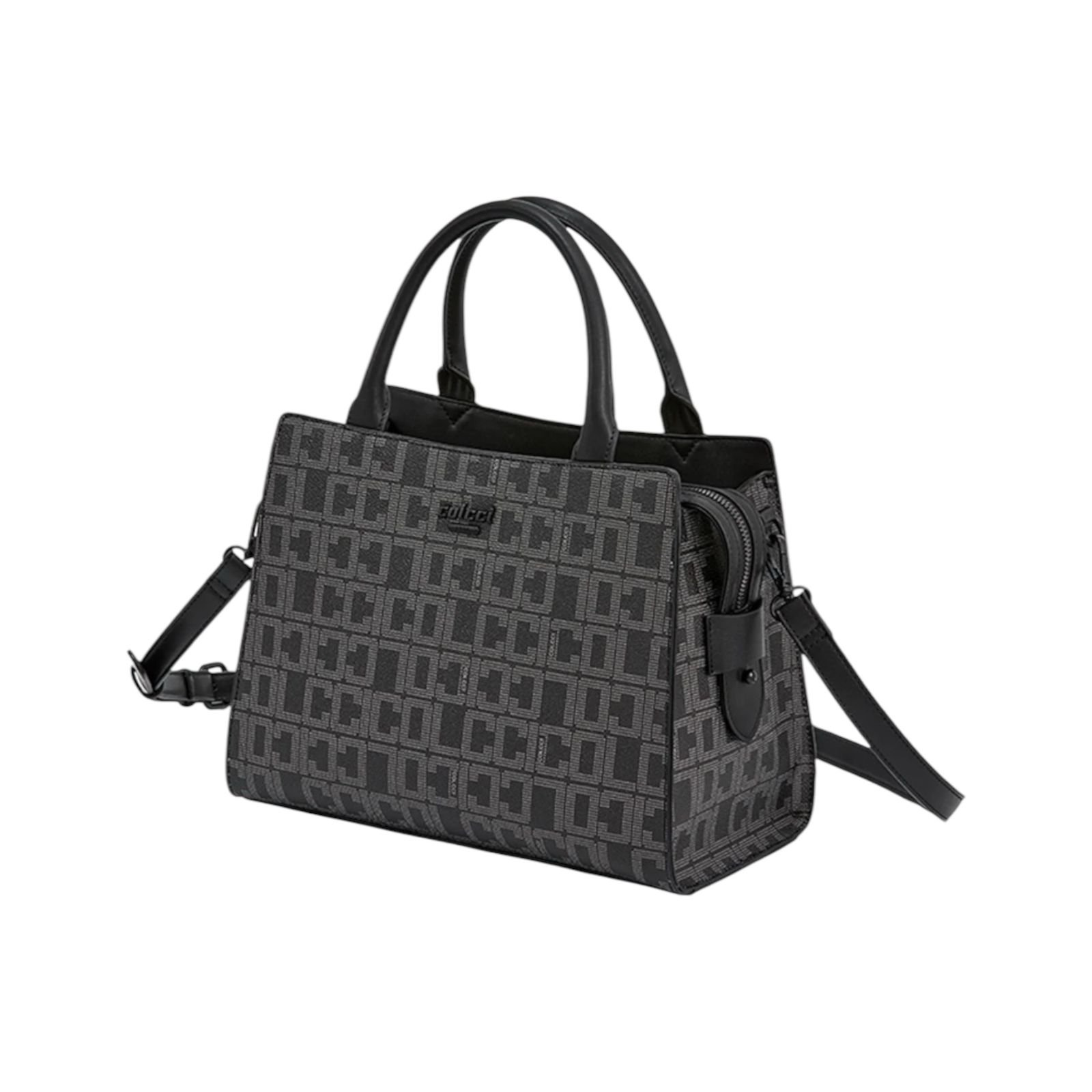 Bolsa Feminina Colcci Tote Monograma Alça Dupla Media Preto Preto 2