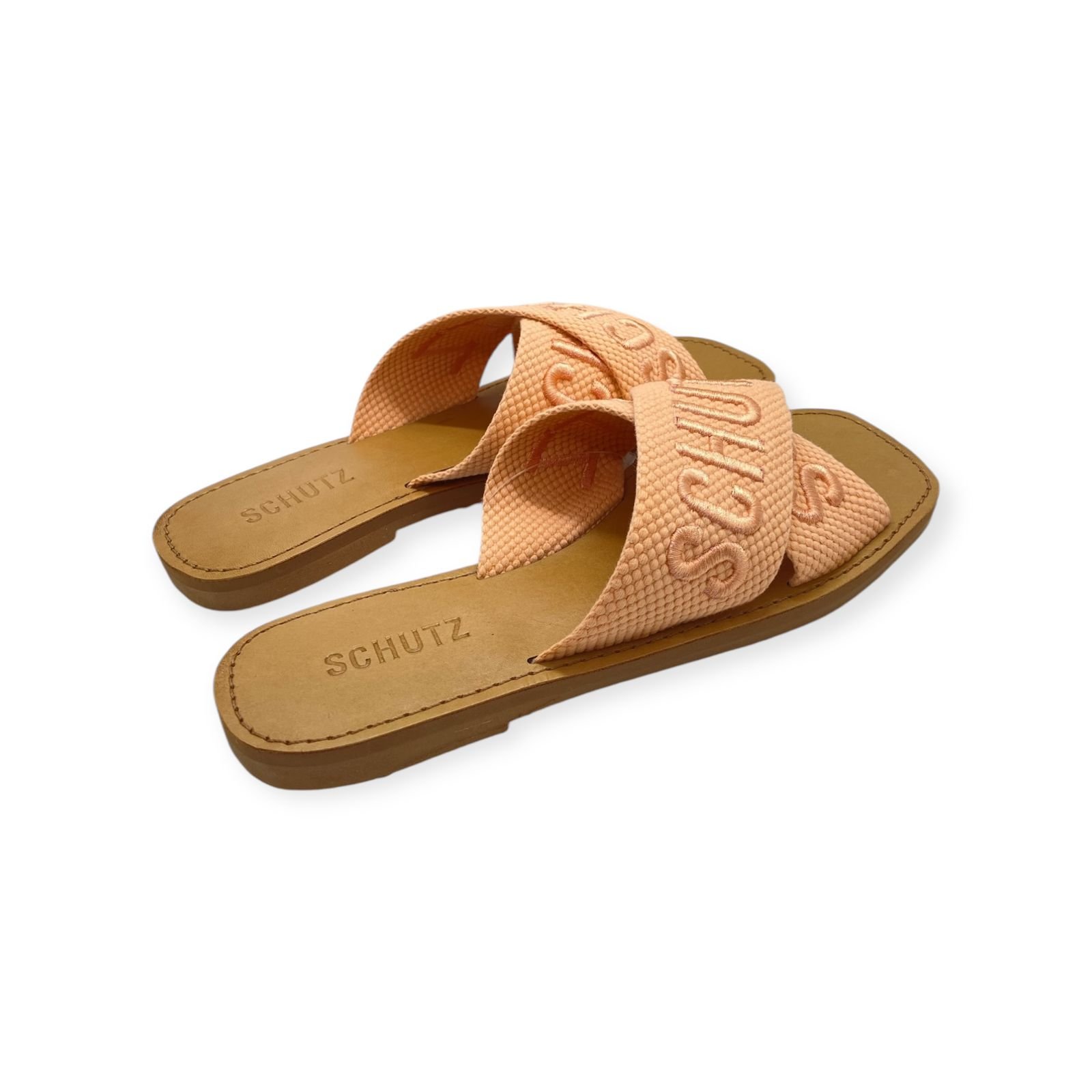 Sandalia Rasteira Feminina Schutz Tiras Cruzadas Laranja Laranja 4
