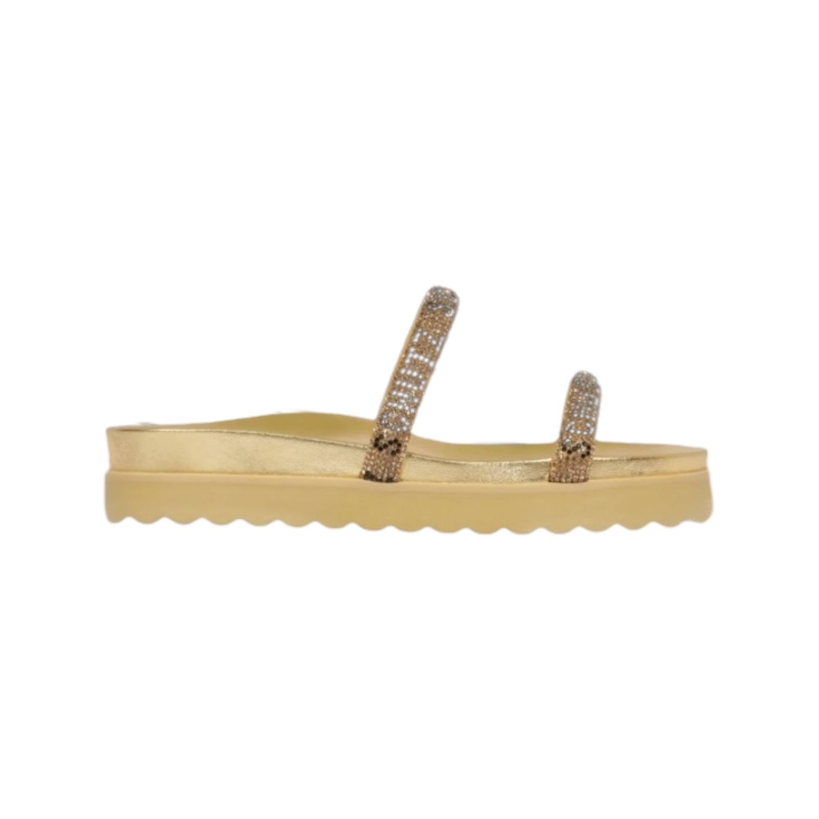 Sandalia Papete Feminina Schutz Tiras Strass Dourado