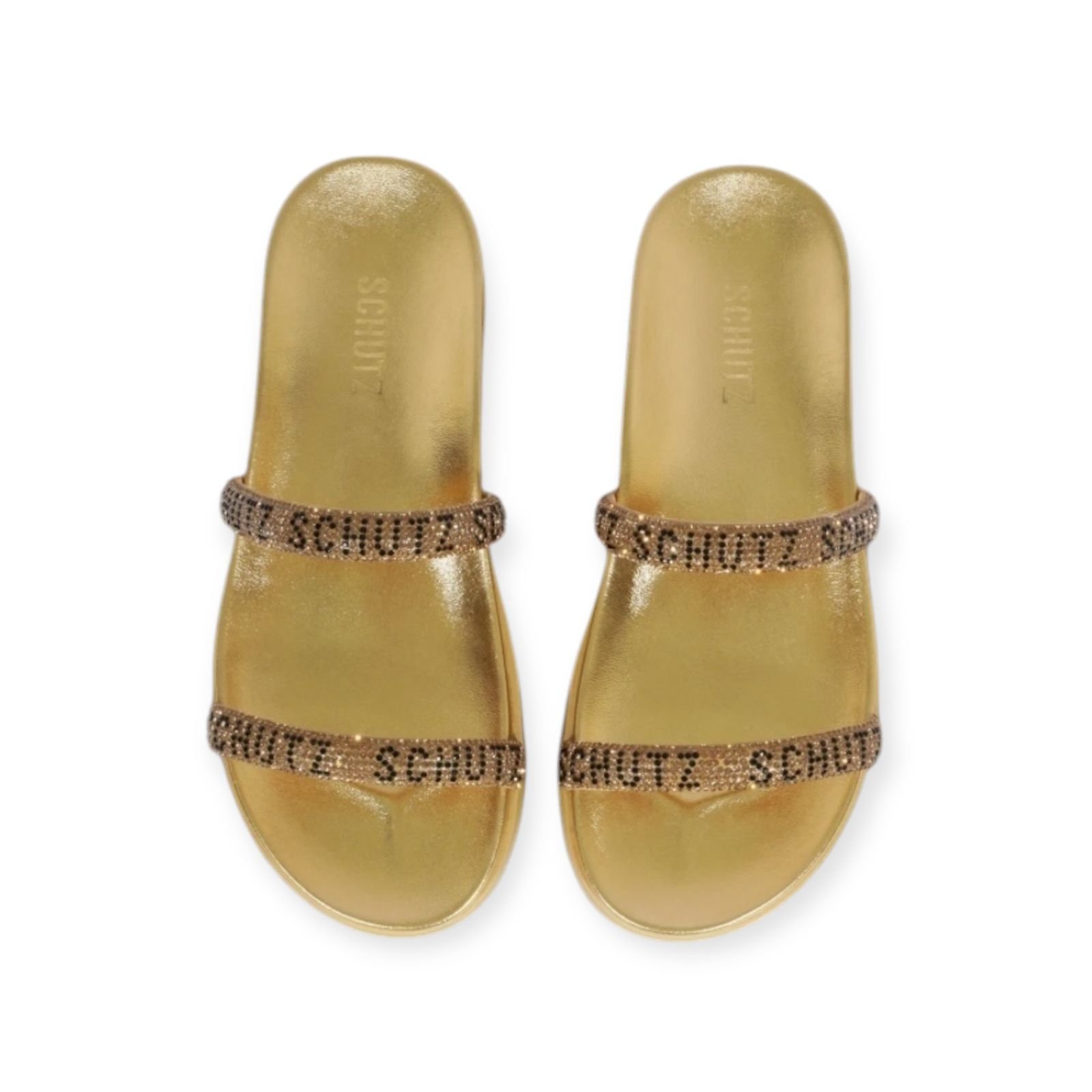 Sandalia Papete Feminina Schutz Tiras Strass Dourado Dourado 5