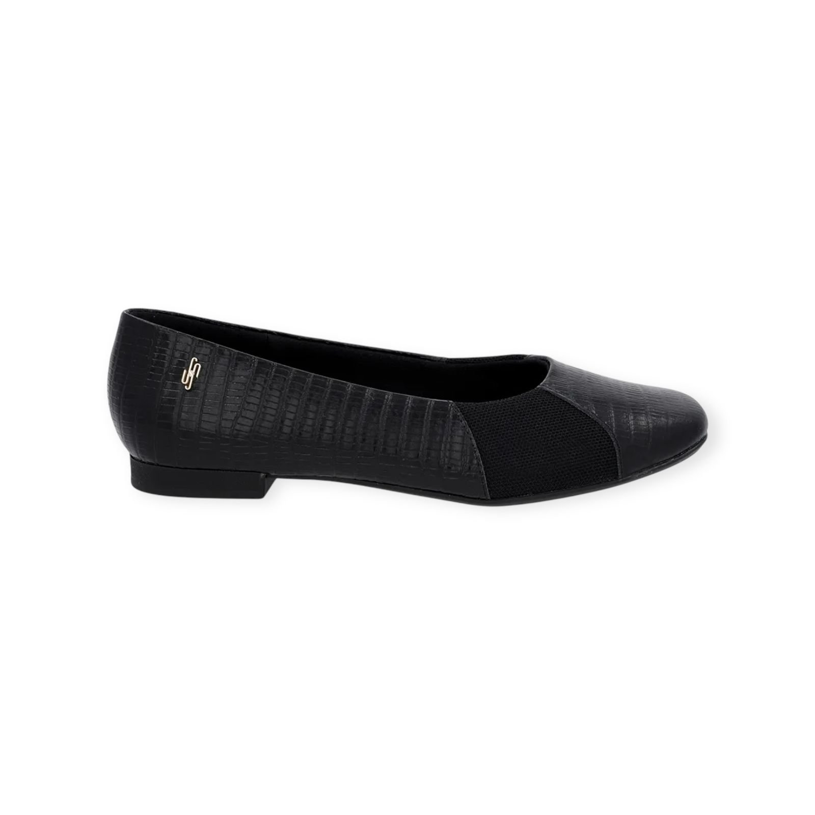 Sapatilha Feminina Usaflex Couro Croco Bico Quadrado Preto