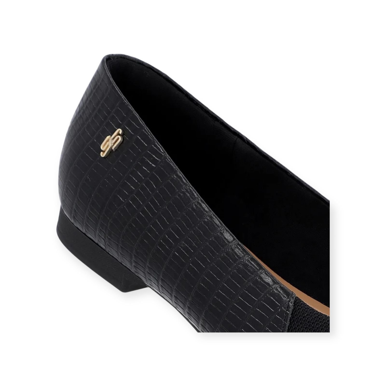 Sapatilha Feminina Usaflex Couro Croco Bico Quadrado Preto Preto 3