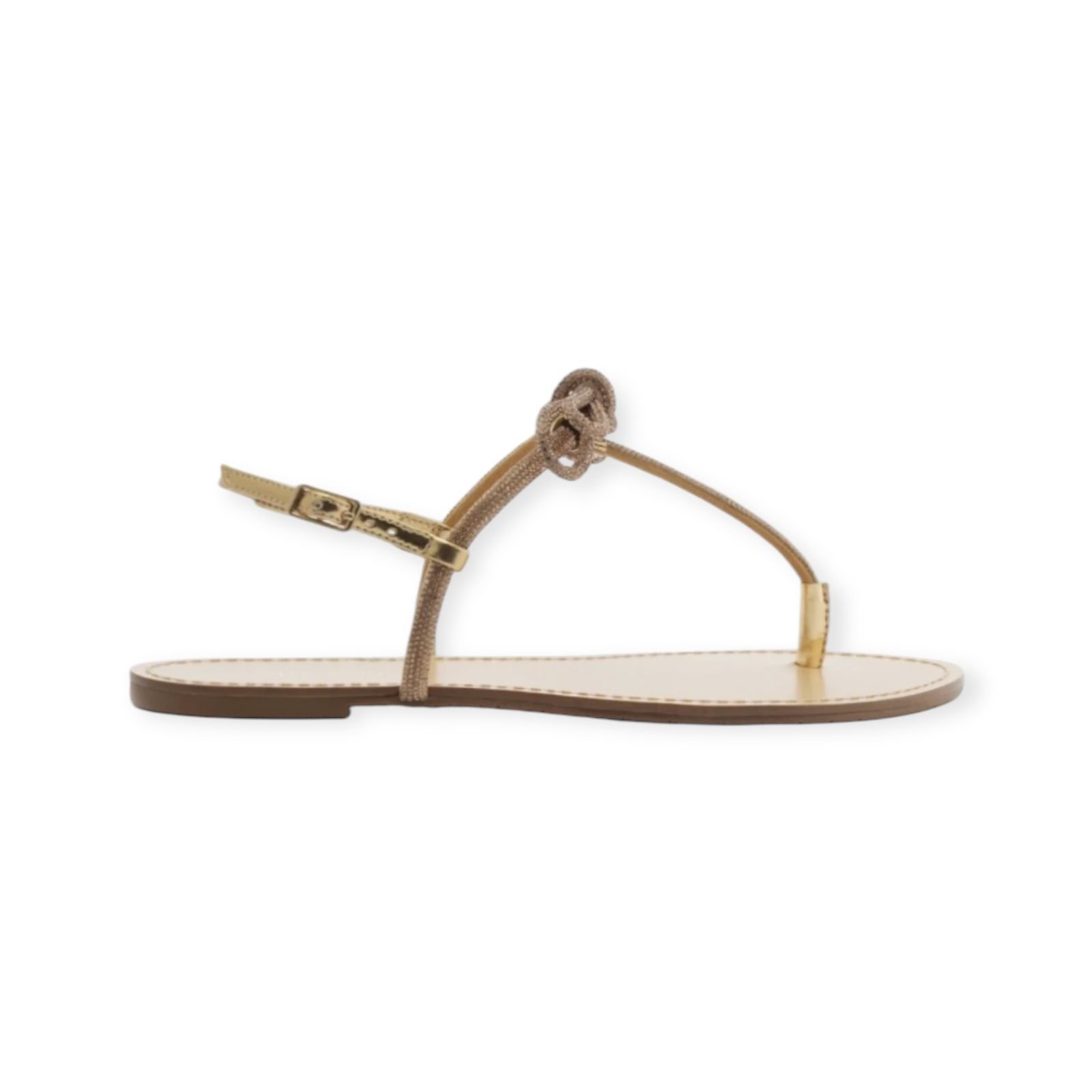 Sandalia Rasteira Feminina Arezzo Slim Tiras Laço Strass Dourado