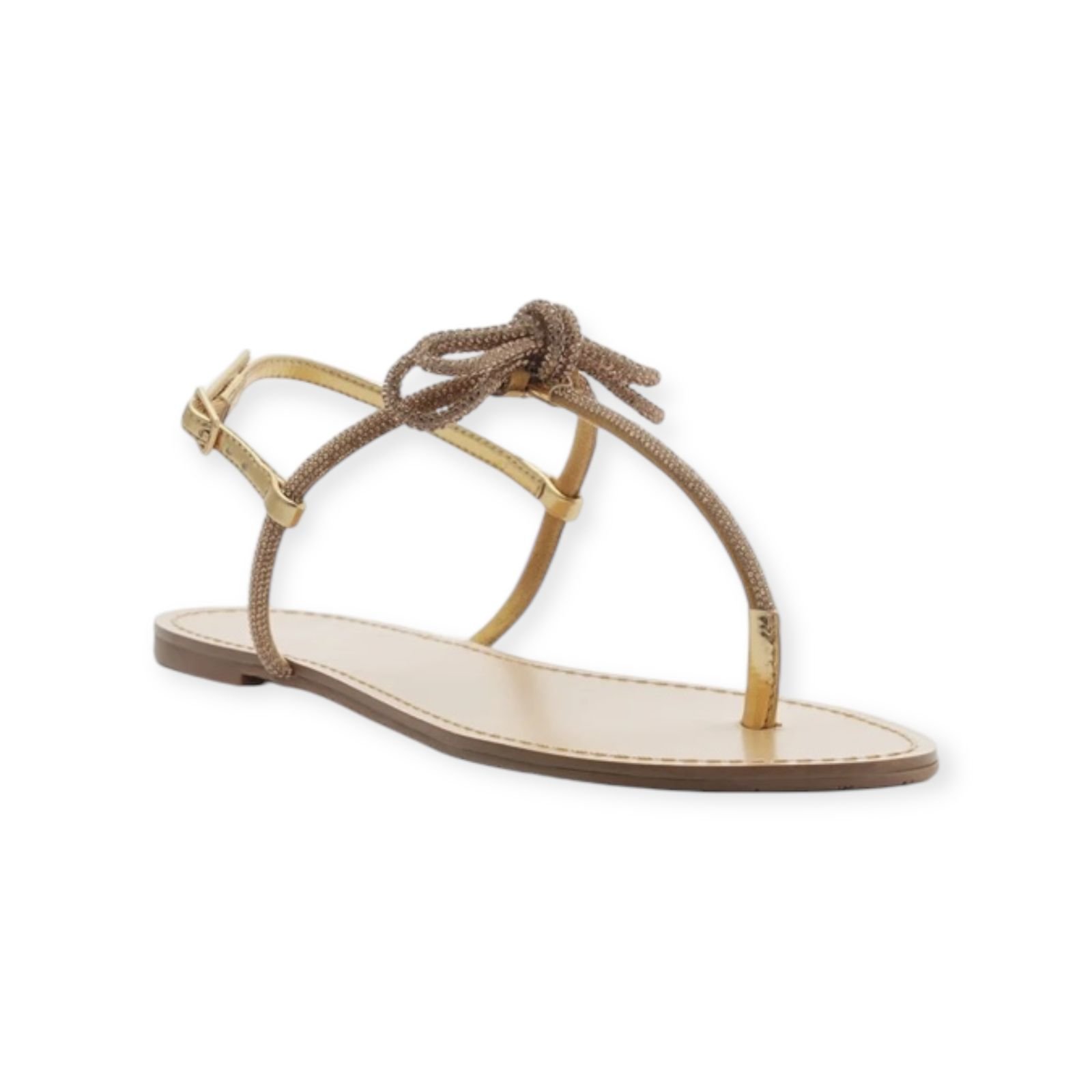 Sandalia Rasteira Feminina Arezzo Slim Tiras Laço Strass Dourado Dourado 2