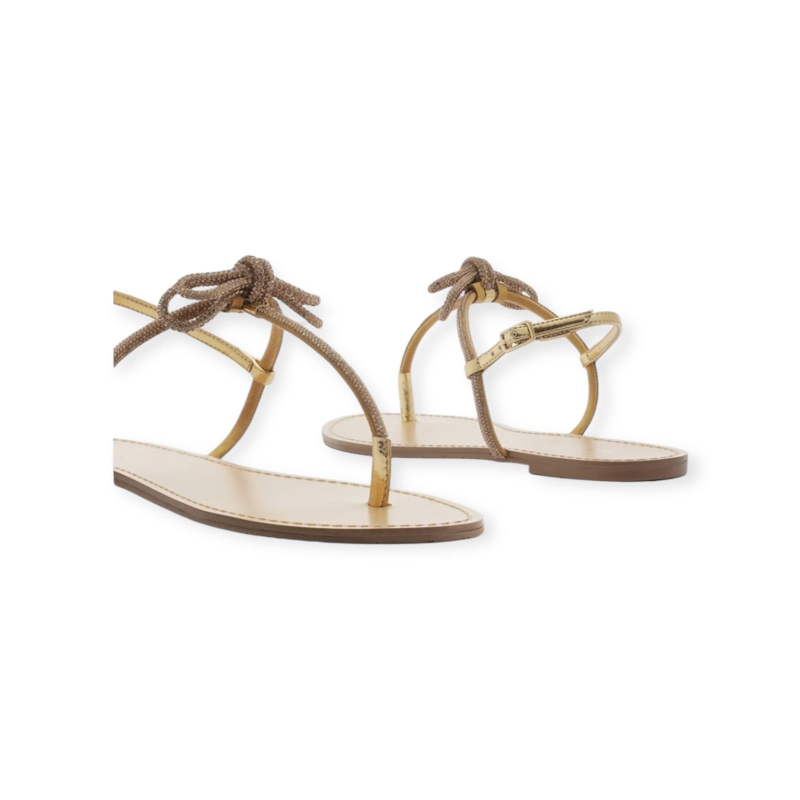 Sandalia Rasteira Feminina Arezzo Slim Tiras Laço Strass Dourado Dourado 4