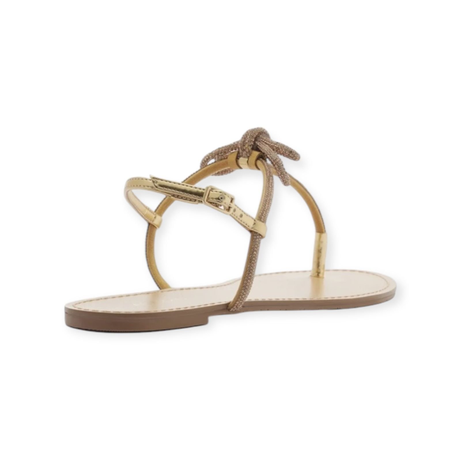 Sandalia Rasteira Feminina Arezzo Slim Tiras Laço Strass Dourado Dourado 5