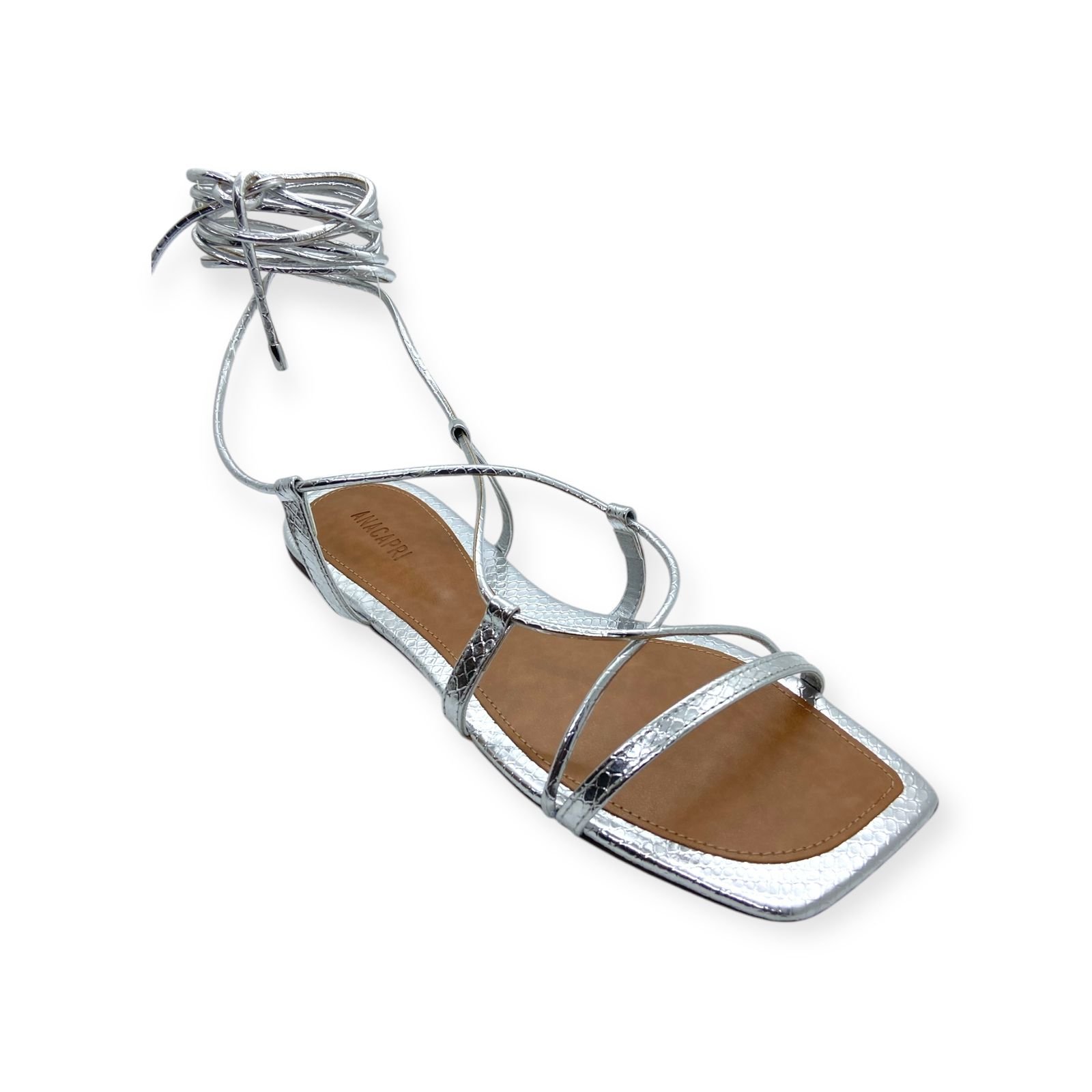 Sandalia Rasteira Feminina Anacapri Metalizada Tiras Amarração Snake Prata Prata 2