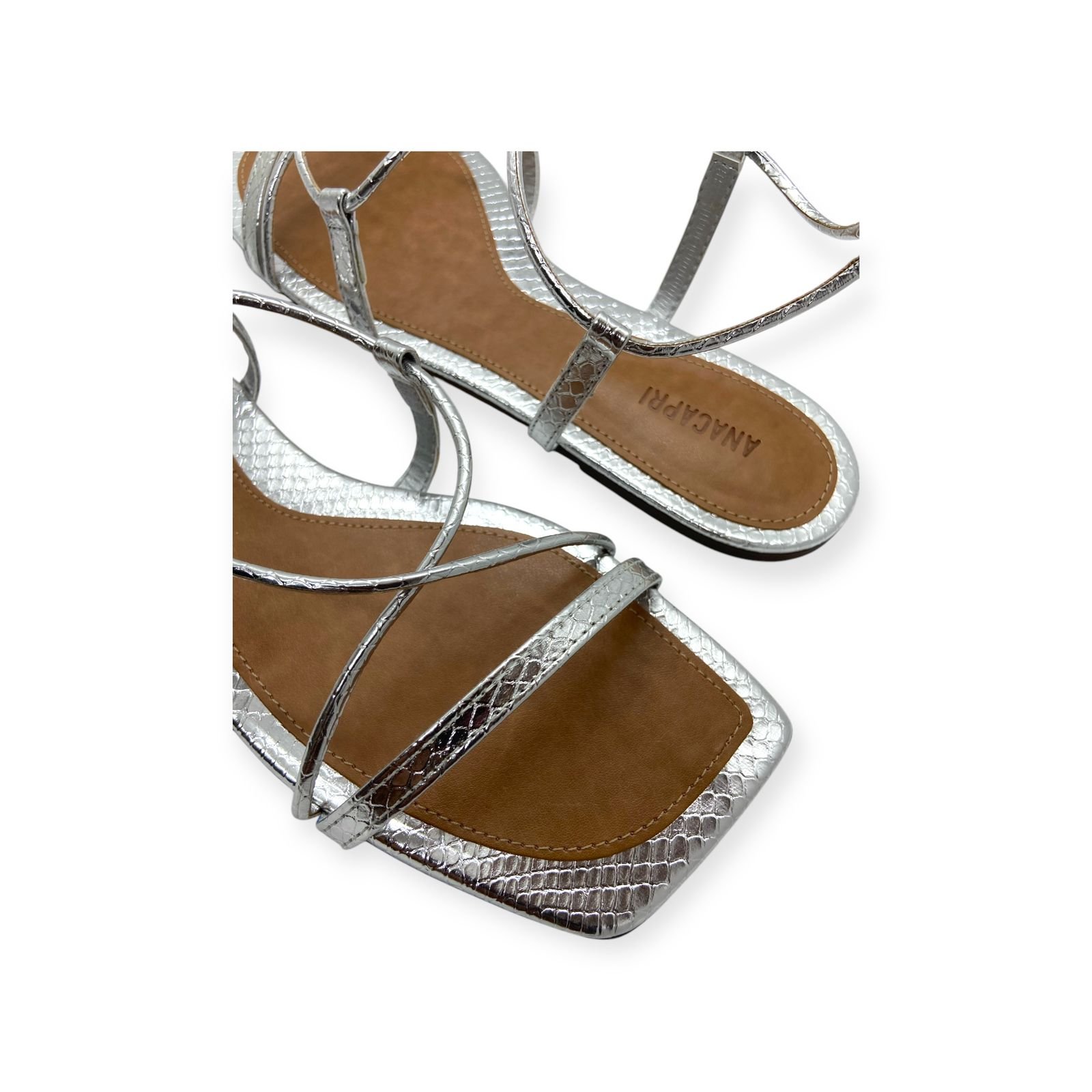Sandalia Rasteira Feminina Anacapri Metalizada Tiras Amarração Snake Prata Prata 3