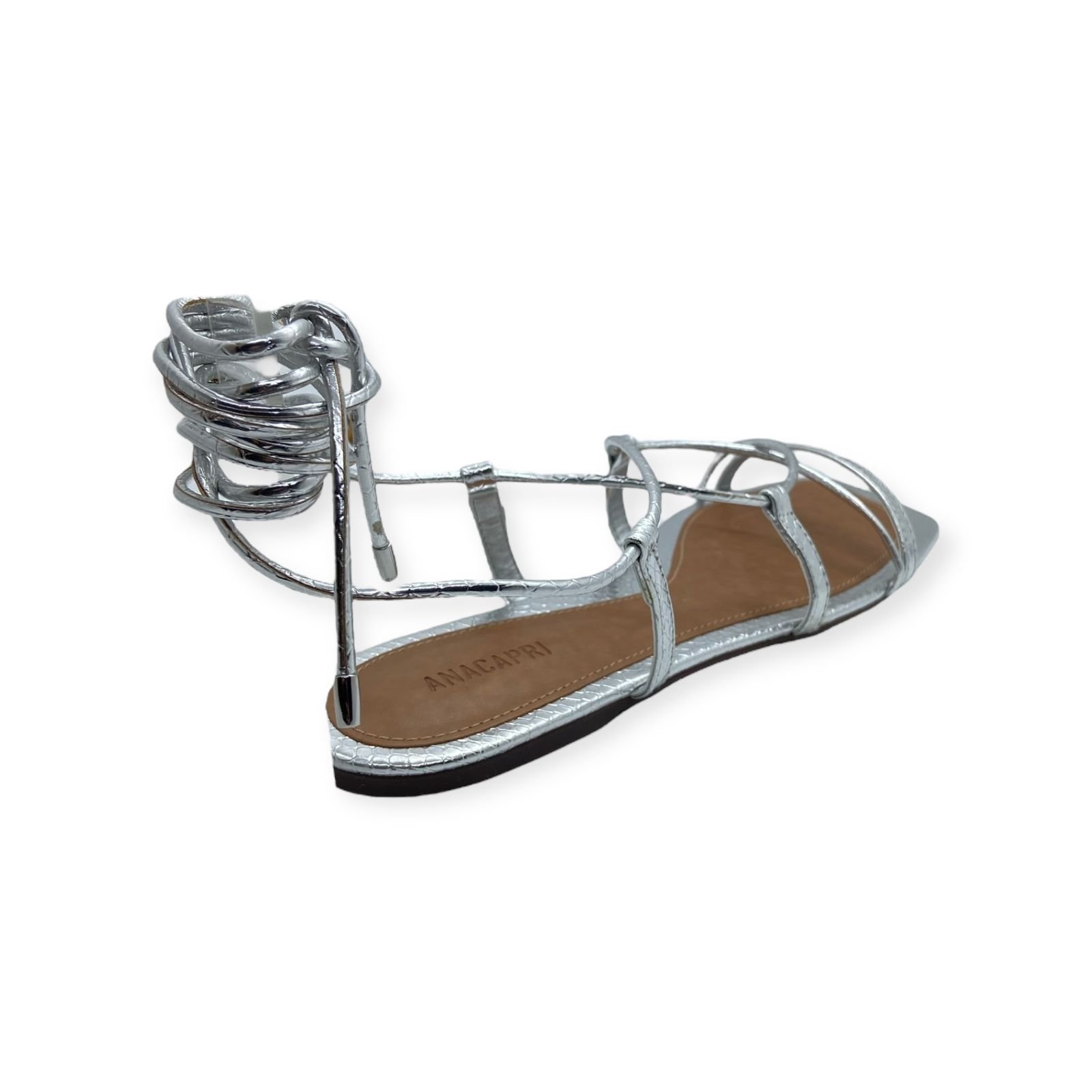 Sandalia Rasteira Feminina Anacapri Metalizada Tiras Amarração Snake Prata Prata 4