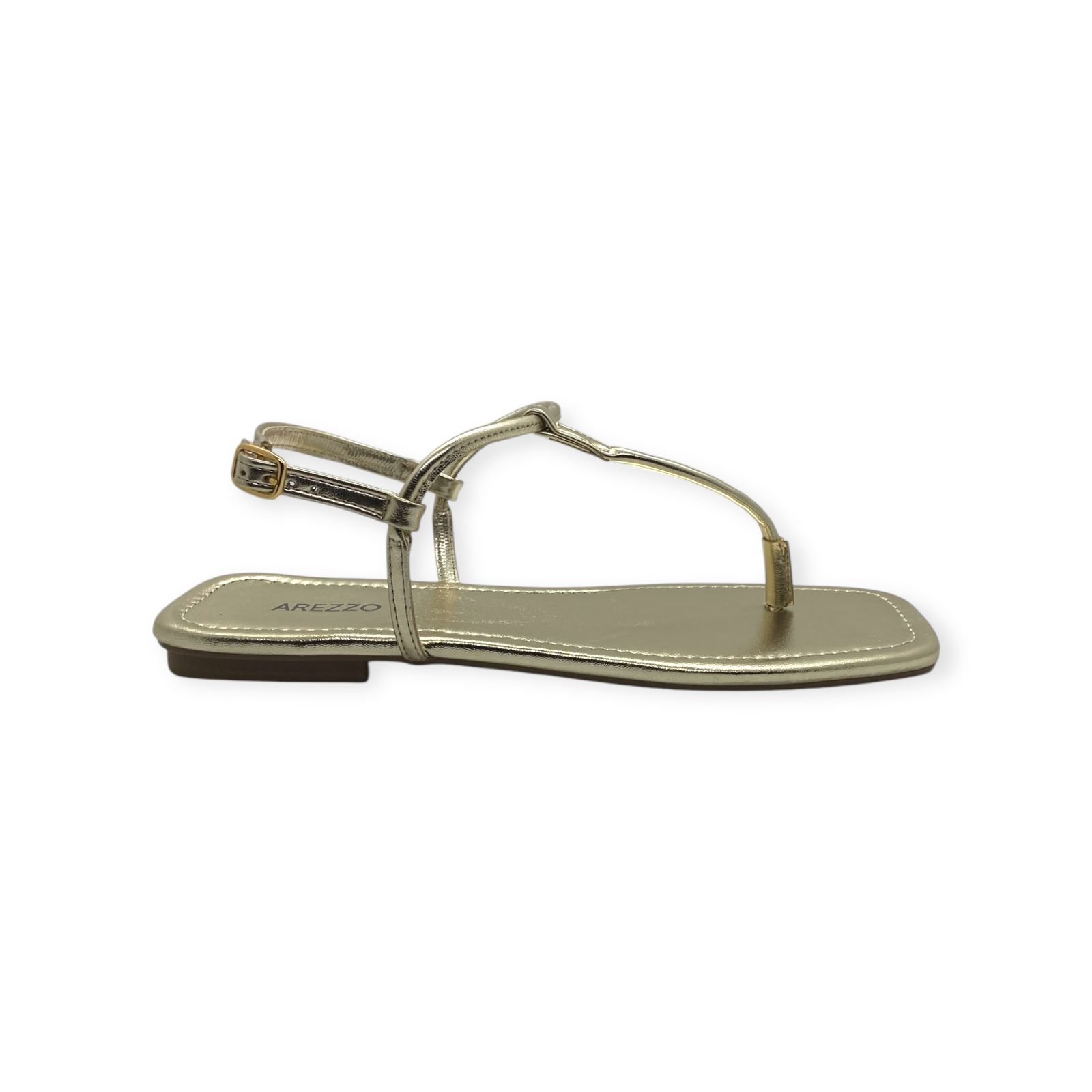 Sandalia Rasteira Feminina Arezzo Metalizada Tiras Slim Dourado