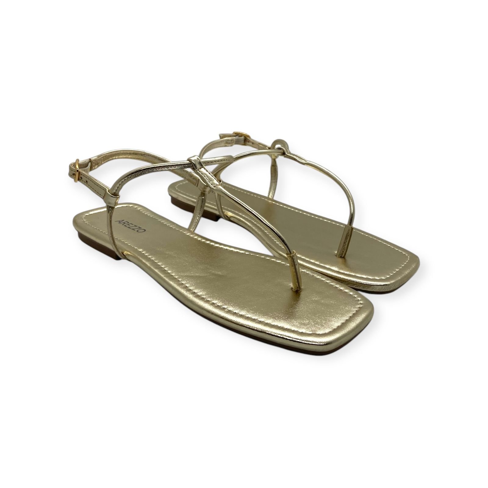 Sandalia Rasteira Feminina Arezzo Metalizada Tiras Slim Dourado Dourado 2