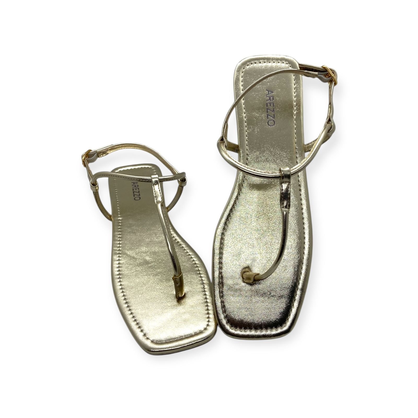 Sandalia Rasteira Feminina Arezzo Metalizada Tiras Slim Dourado Dourado 3