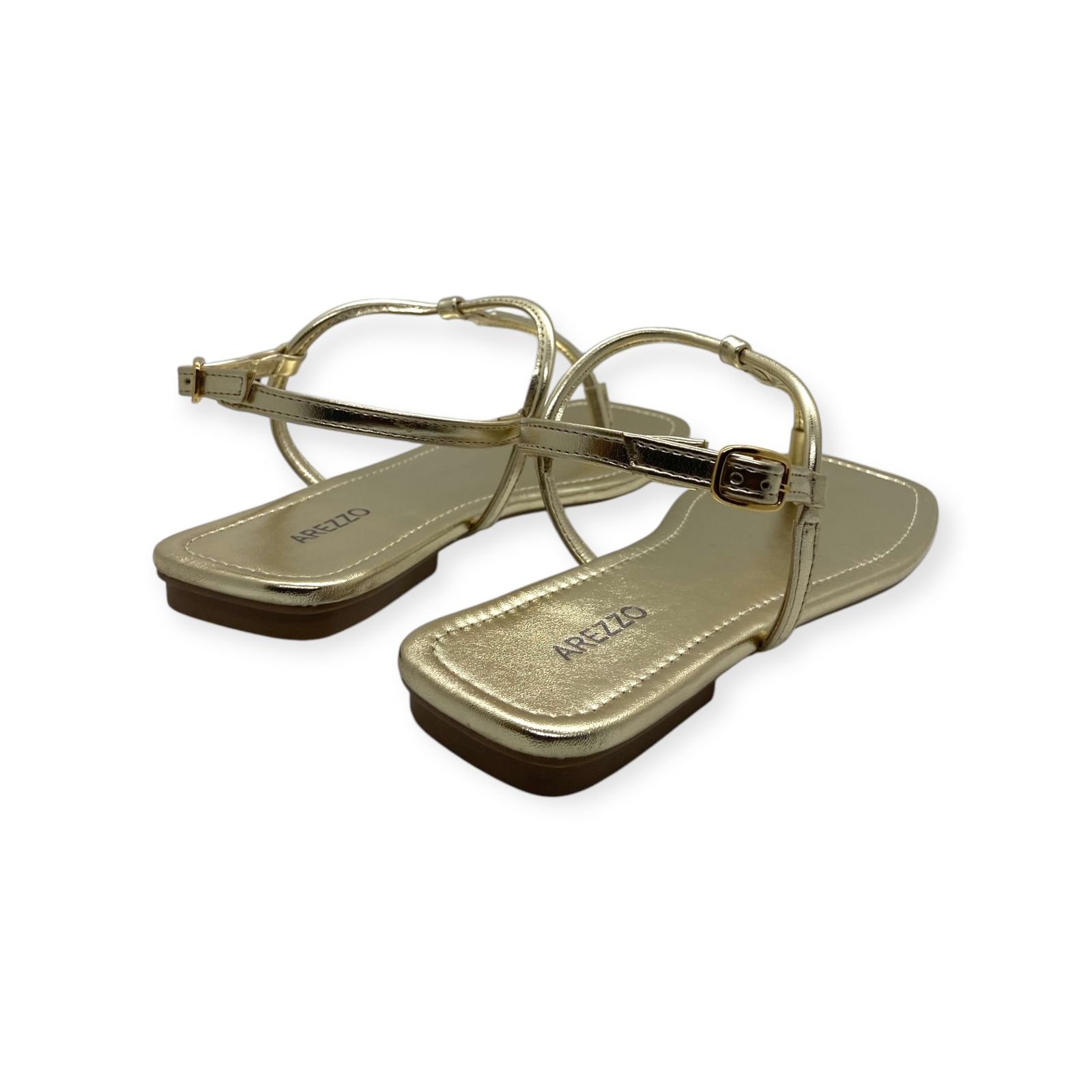 Sandalia Rasteira Feminina Arezzo Metalizada Tiras Slim Dourado Dourado 5