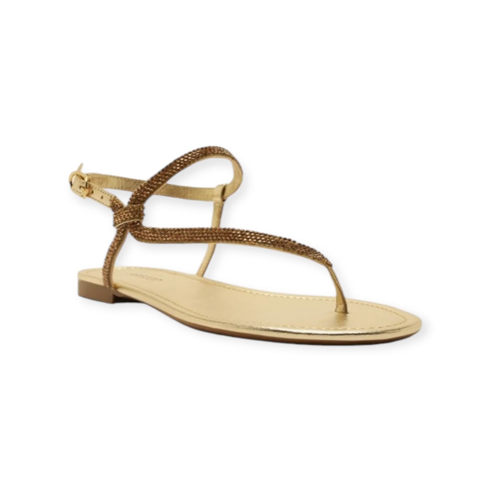 Sandalia Rasteira Feminina Arezzo Tira Lateral Strass Dourado Dourado 2