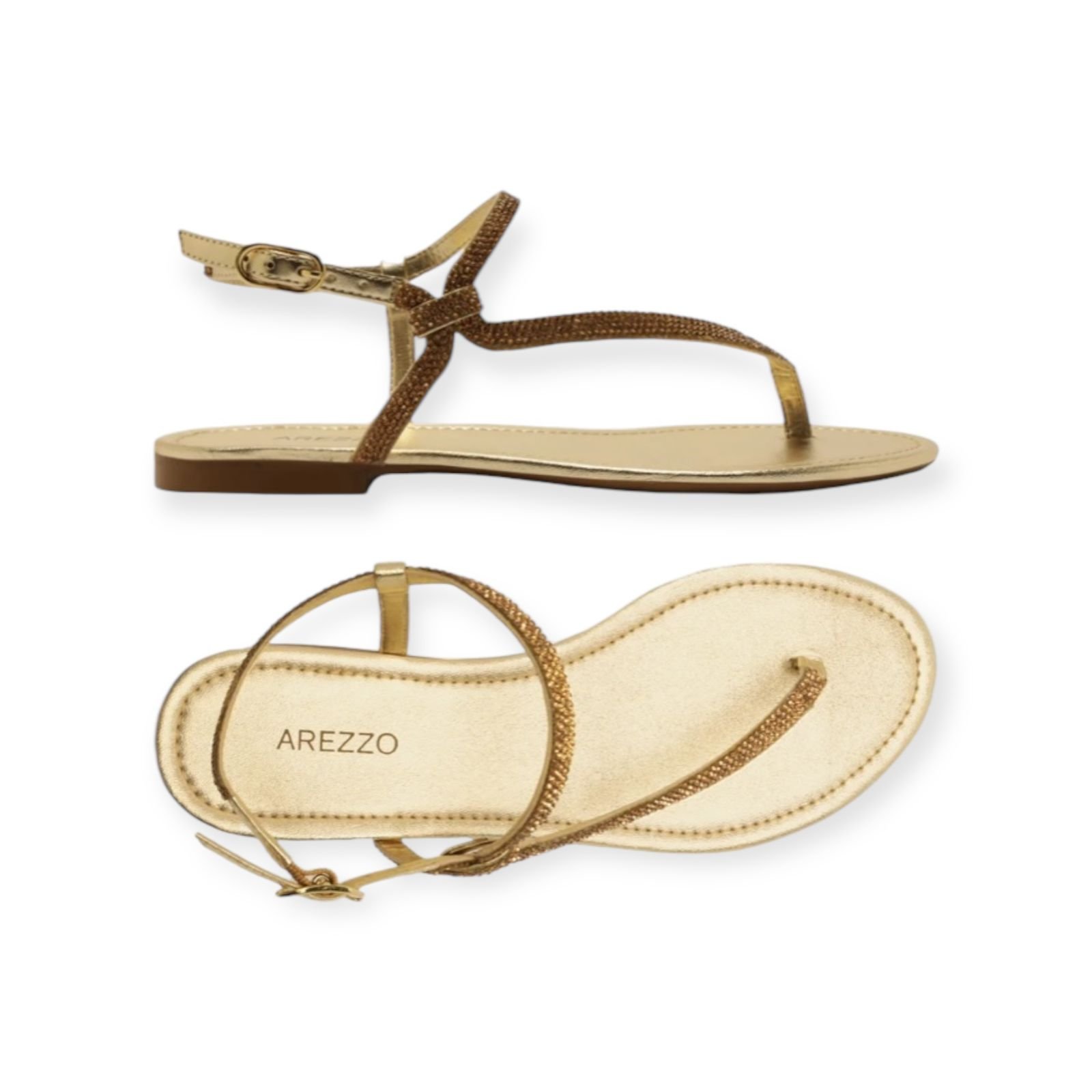 Sandalia Rasteira Feminina Arezzo Tira Lateral Strass Dourado Dourado 3
