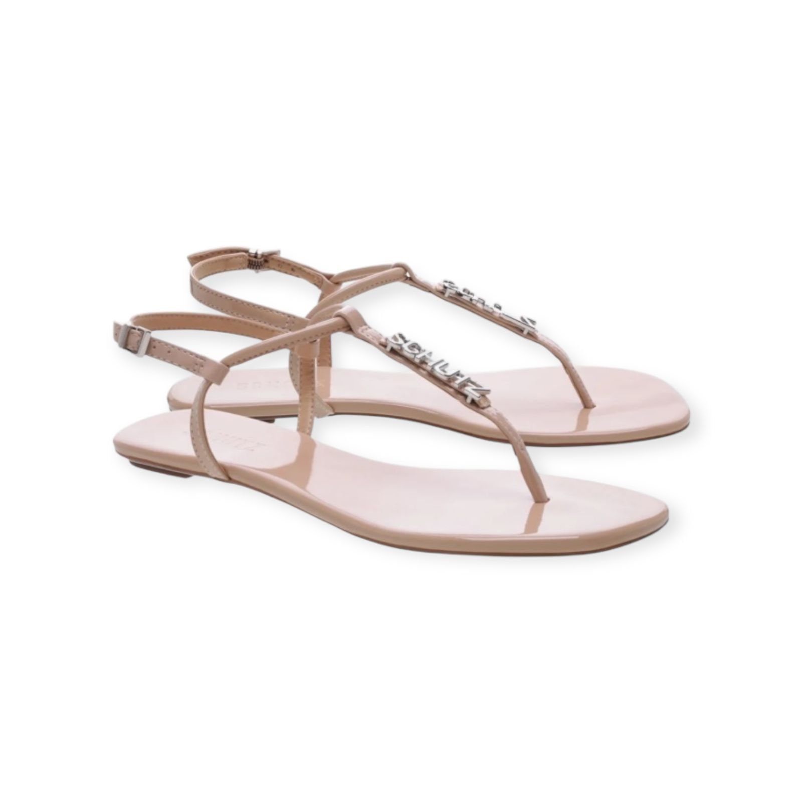 Sandalia Rasteira Feminina Schutz Crystal Logo Bege Bege 2