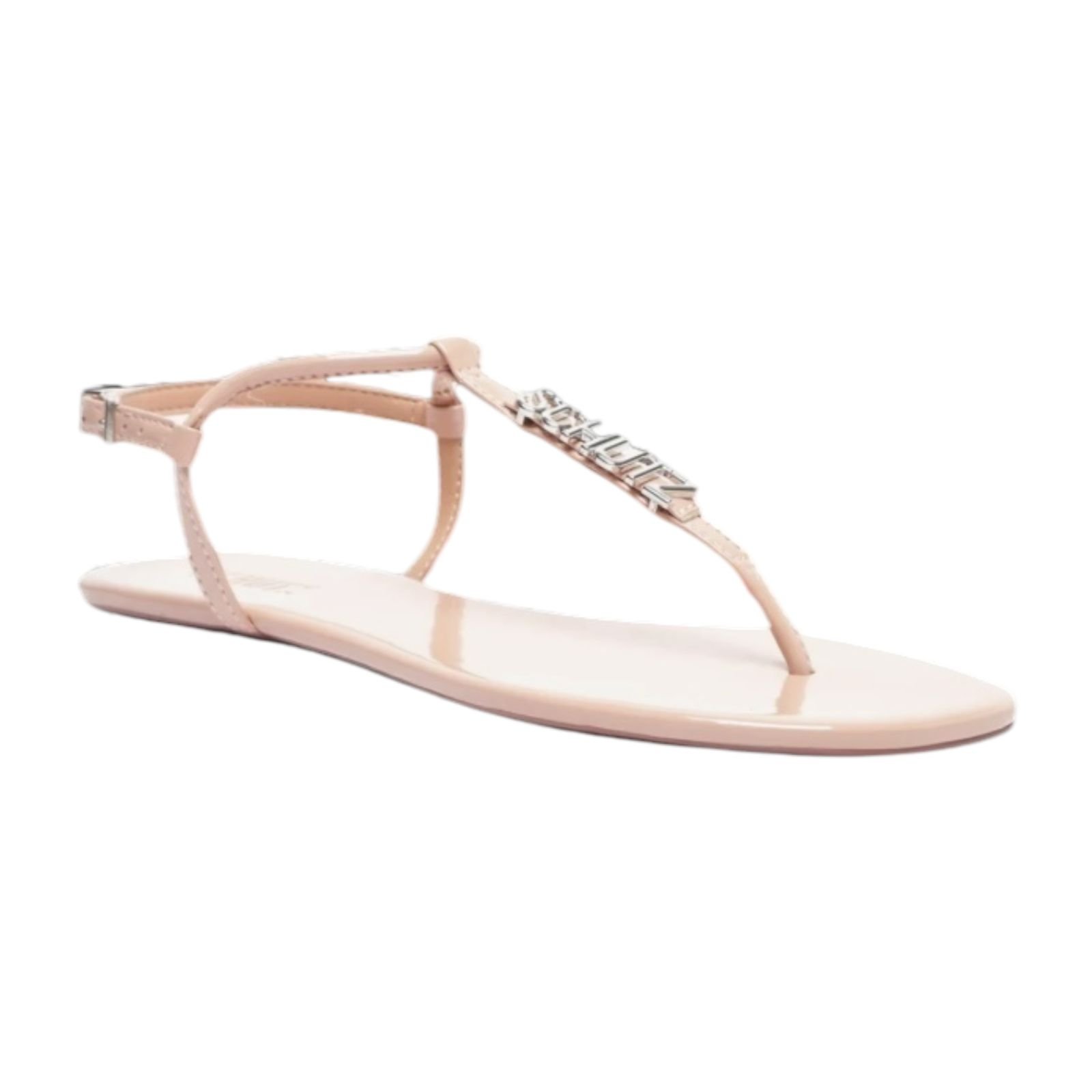 Sandalia Rasteira Feminina Schutz Crystal Logo Bege Bege 3
