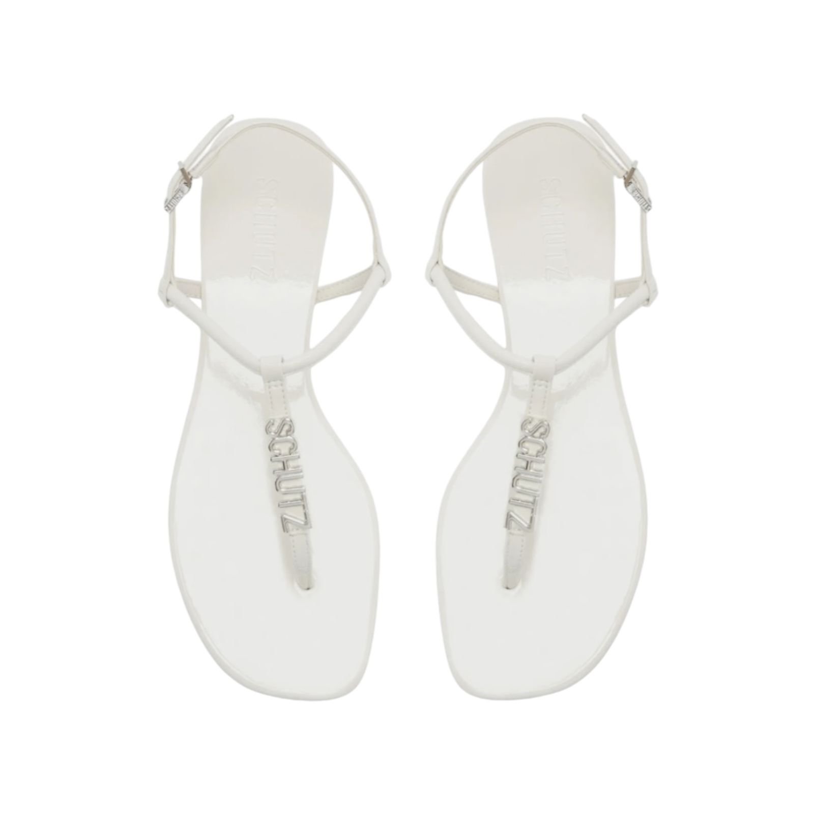 Sandalia Rasteira Feminina Schutz Tiras Cristal Branco Branco 5