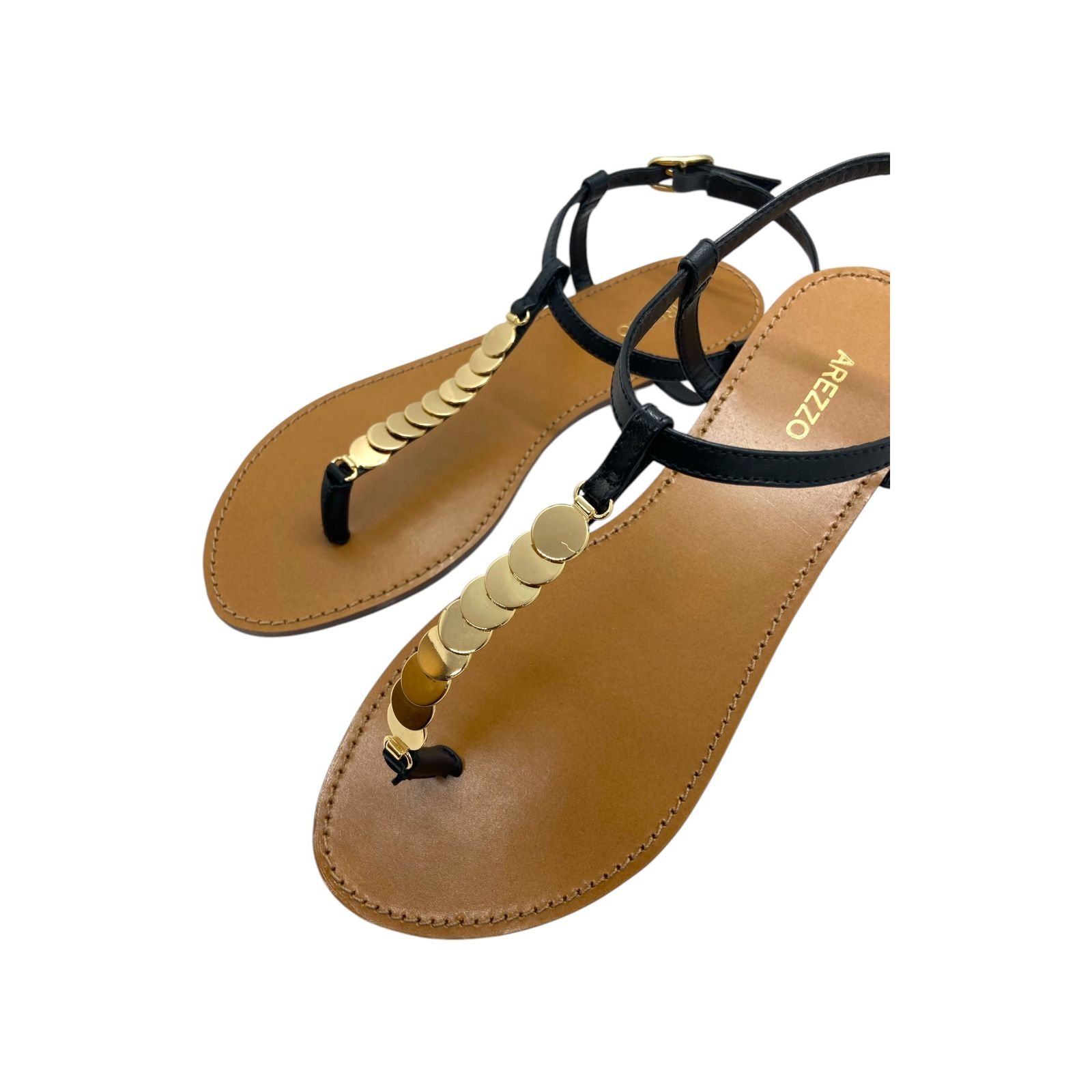 Sandalia Rasteira Feminina Arezzo Couro Slim Tira Metais Preto Preto 3