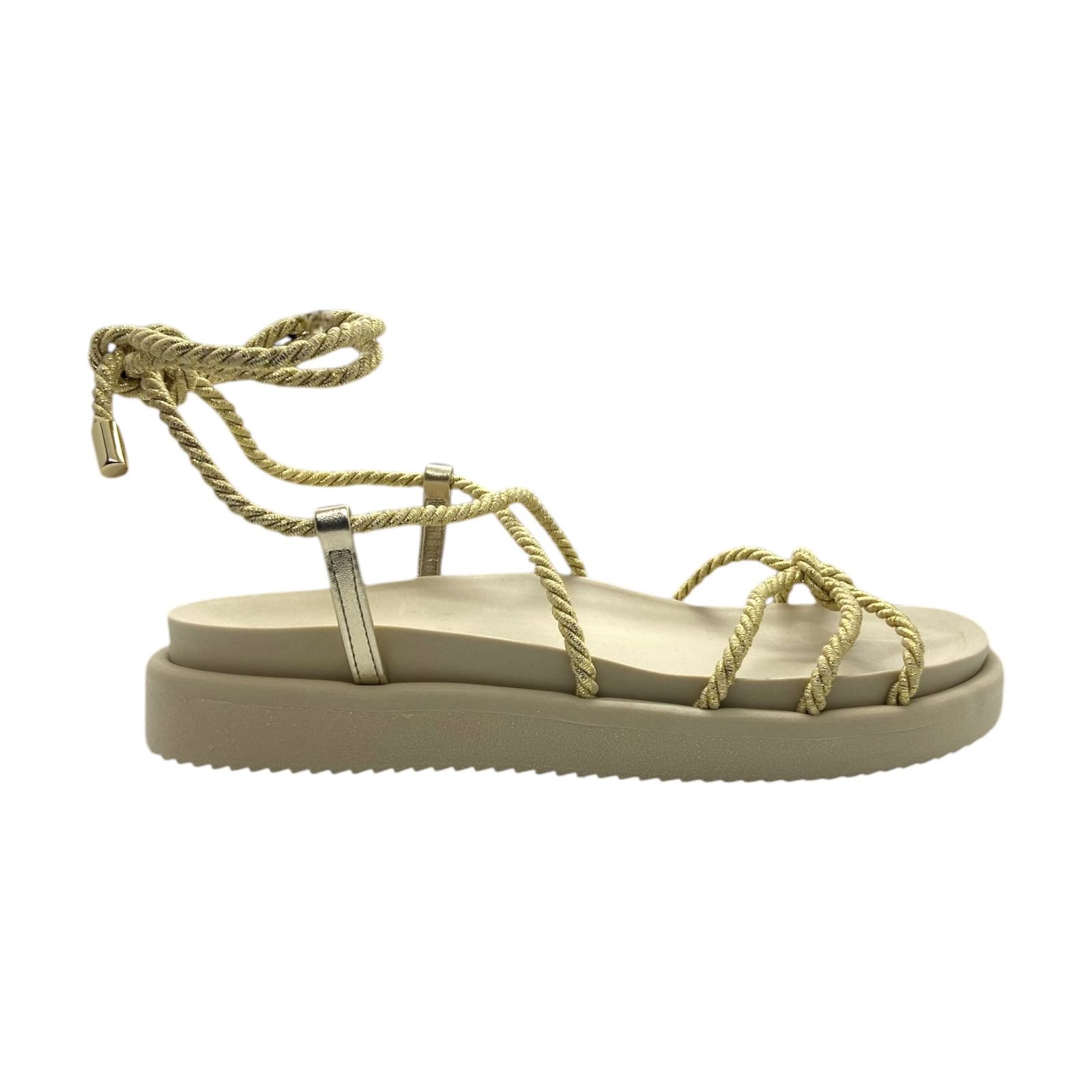 Sandalia Papete Feminina Anacapri Tiras Amarração Cordão Dourado
