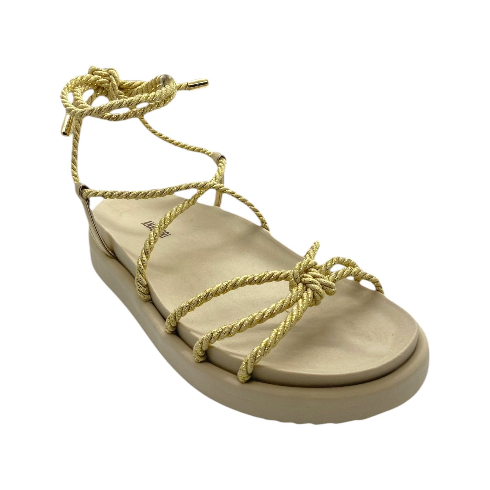 Sandalia Papete Feminina Anacapri Tiras Amarração Cordão Dourado Dourado 2
