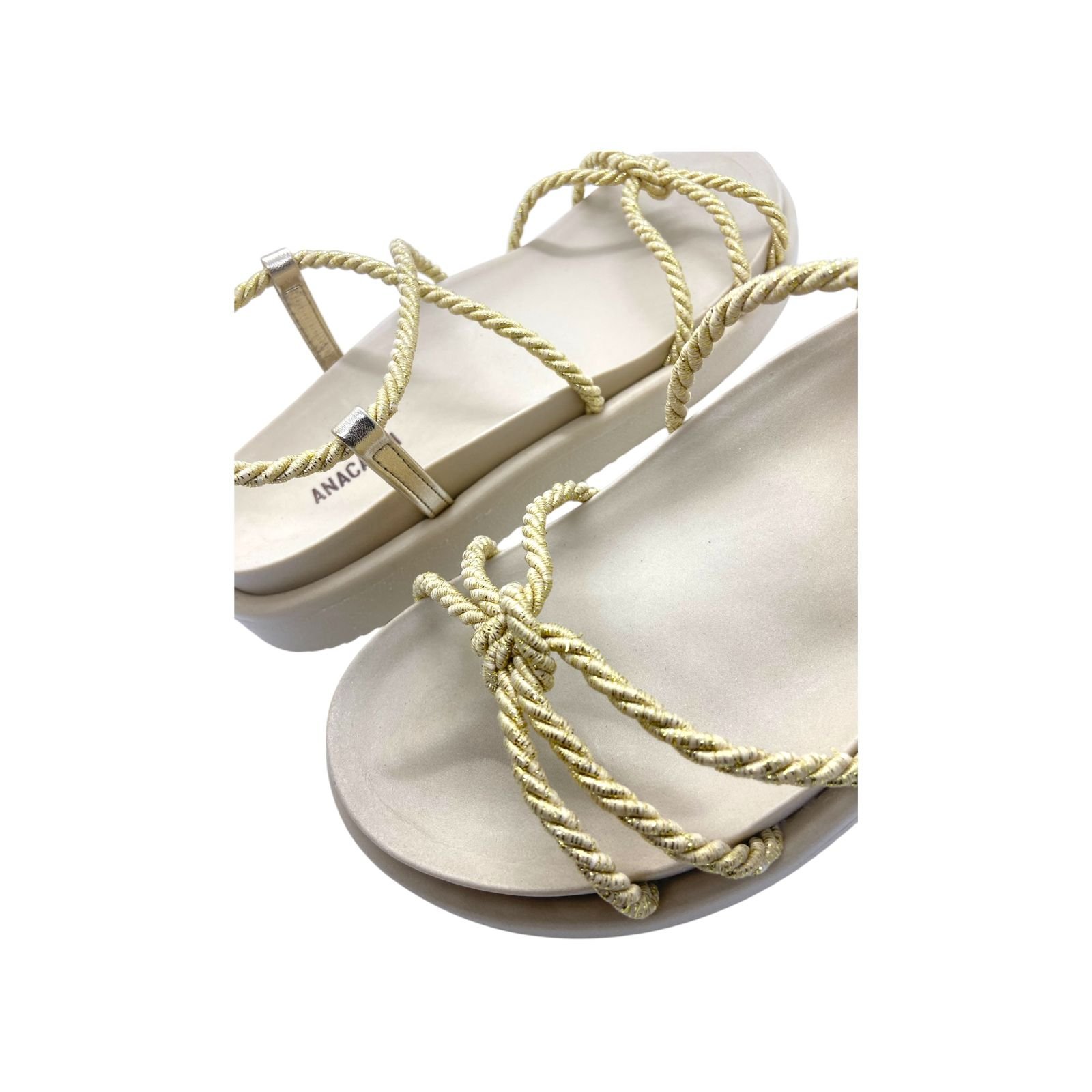 Sandalia Papete Feminina Anacapri Tiras Amarração Cordão Dourado Dourado 3