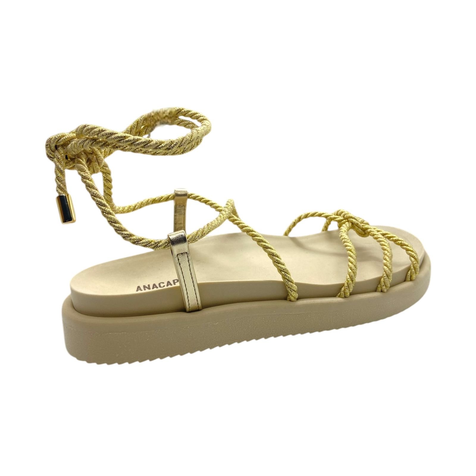 Sandalia Papete Feminina Anacapri Tiras Amarração Cordão Dourado Dourado 4