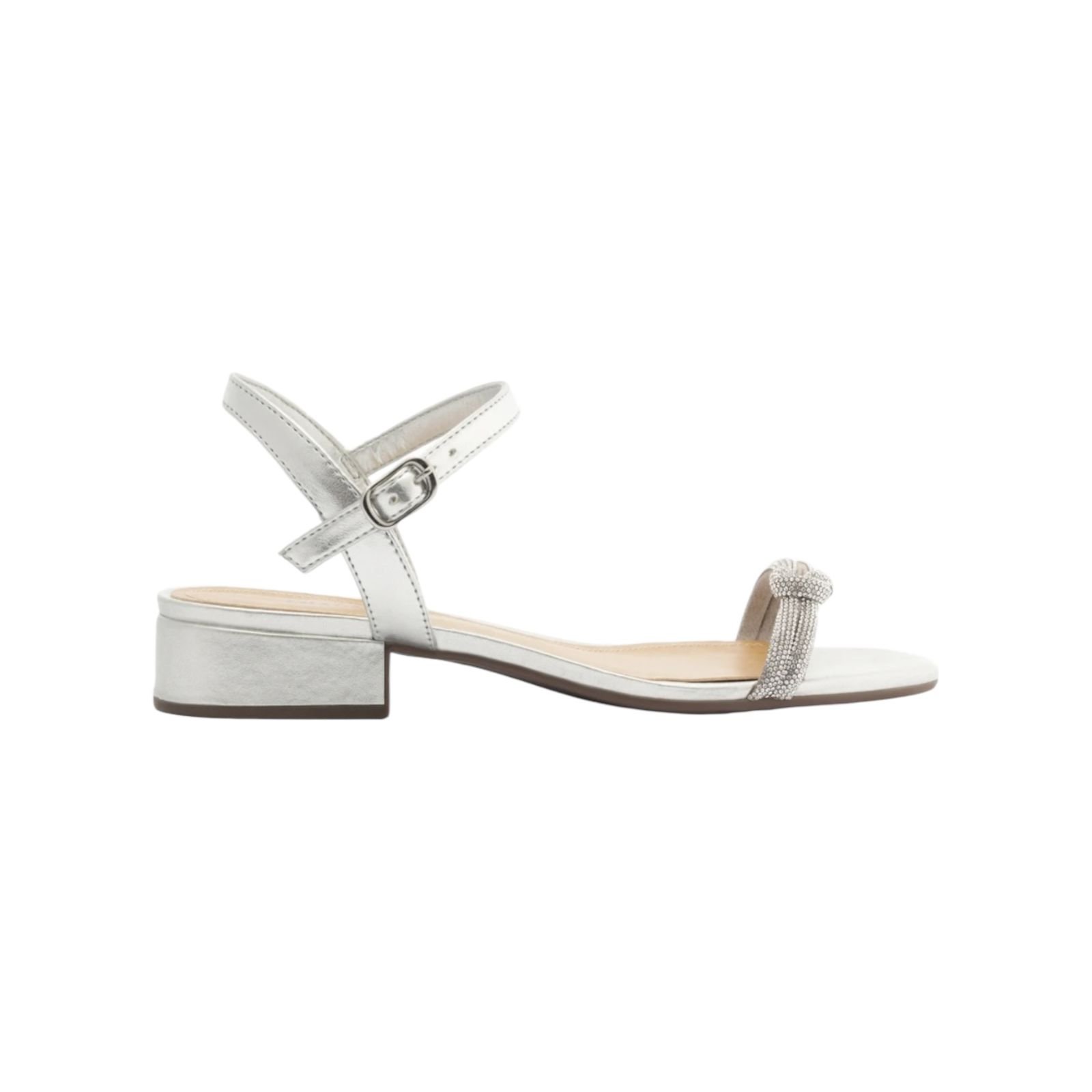 Sandalia Feminina Anacapri Tira Nó Glam Strass Salto Bloco Prata