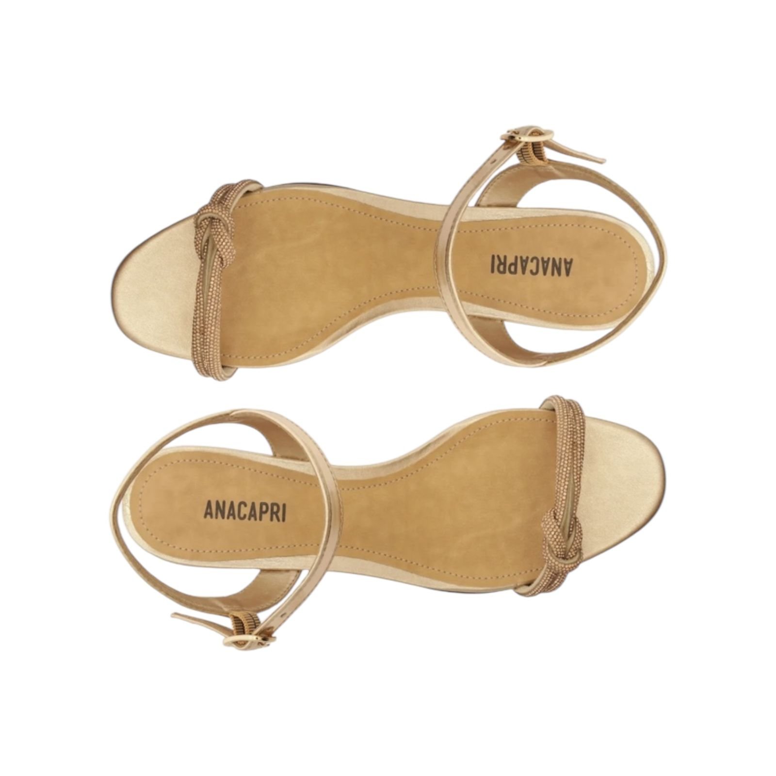 Sandalia Feminina Anacapri Tira Nó Glam Strass Salto Bloco Dourado Dourado 4