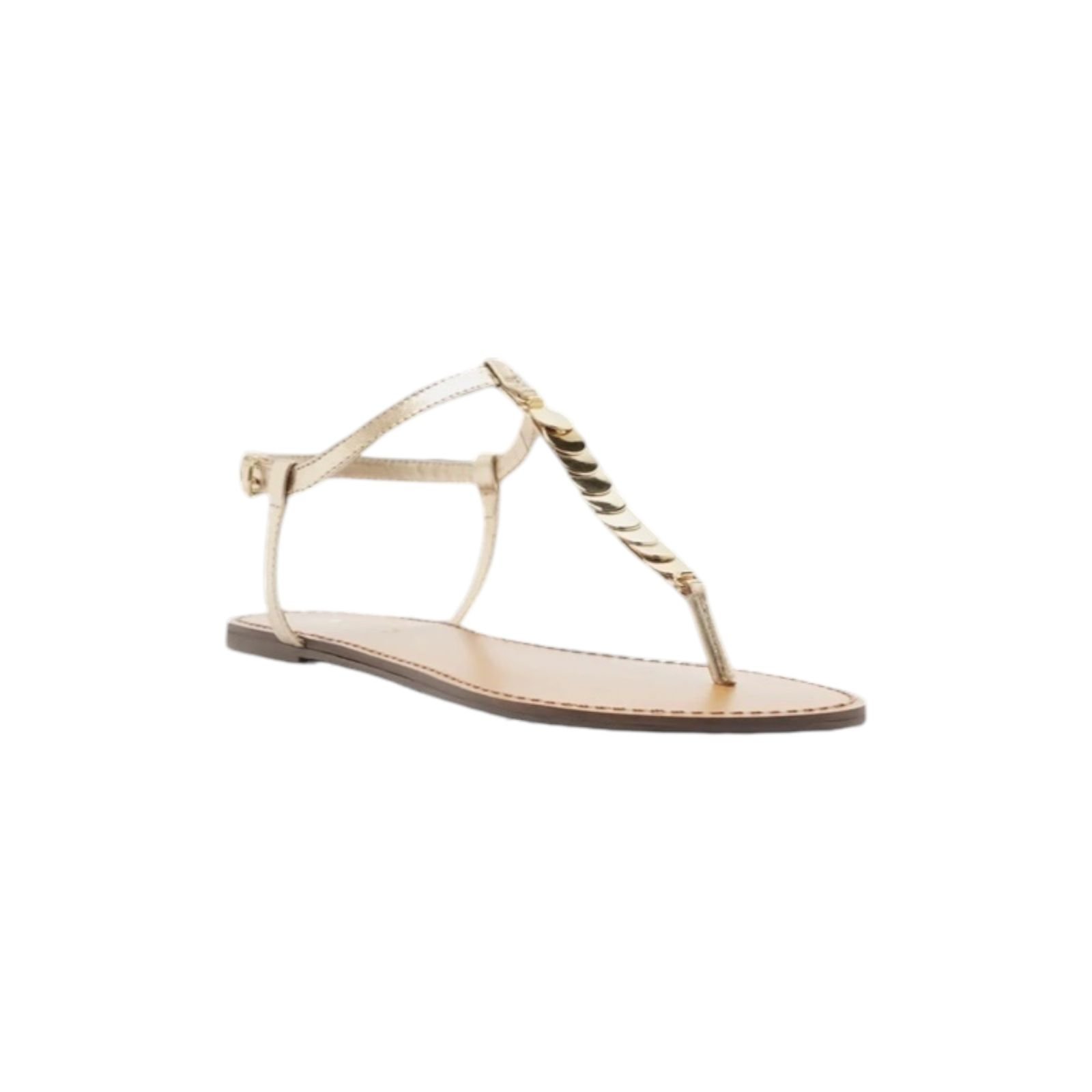 Sandalia Rasteira Feminina Arezzo Couro Slim Tira Metais Dourado Dourado 2