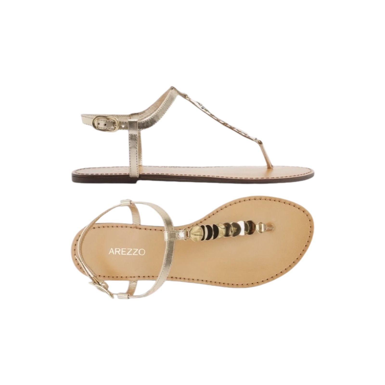 Sandalia Rasteira Feminina Arezzo Couro Slim Tira Metais Dourado Dourado 3