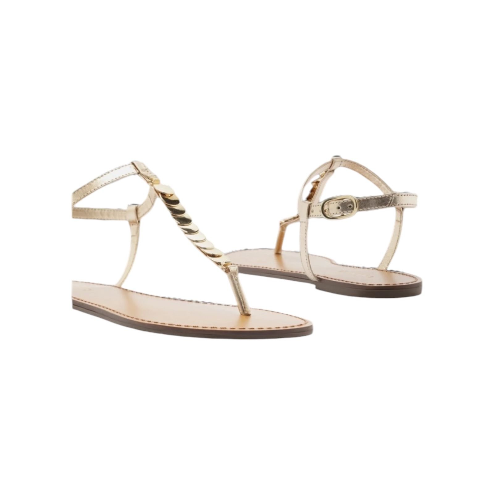 Sandalia Rasteira Feminina Arezzo Couro Slim Tira Metais Dourado Dourado 5