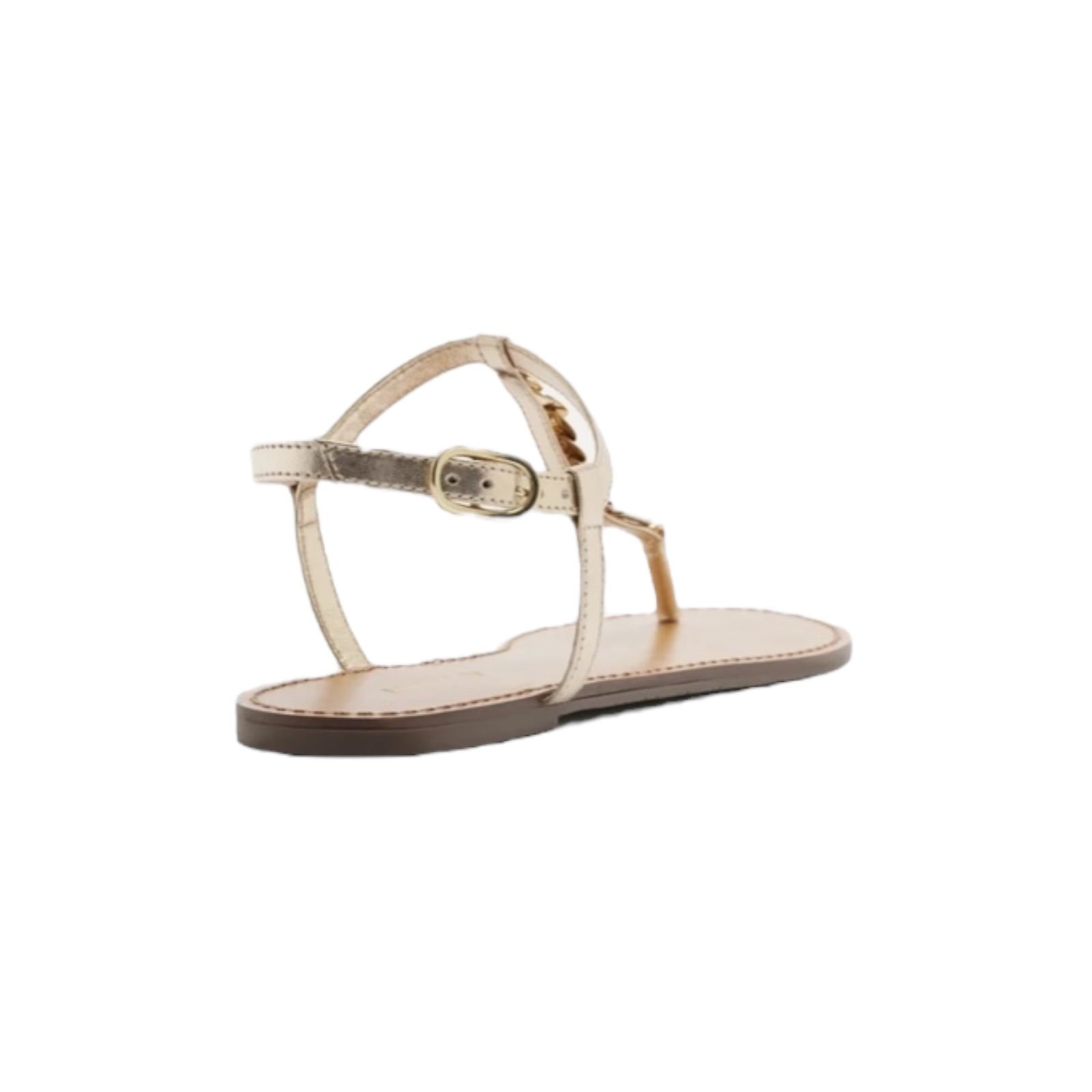 Sandalia Rasteira Feminina Arezzo Couro Slim Tira Metais Dourado Dourado 6