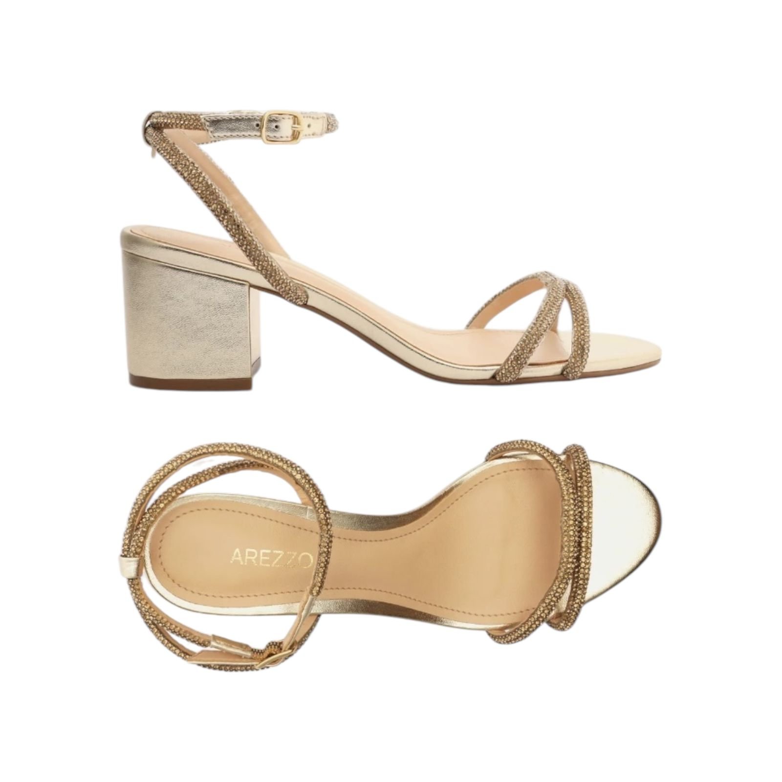 Sandalia Feminina Arezzo Tiras Strass Salto Bloco Dourado Dourado 3