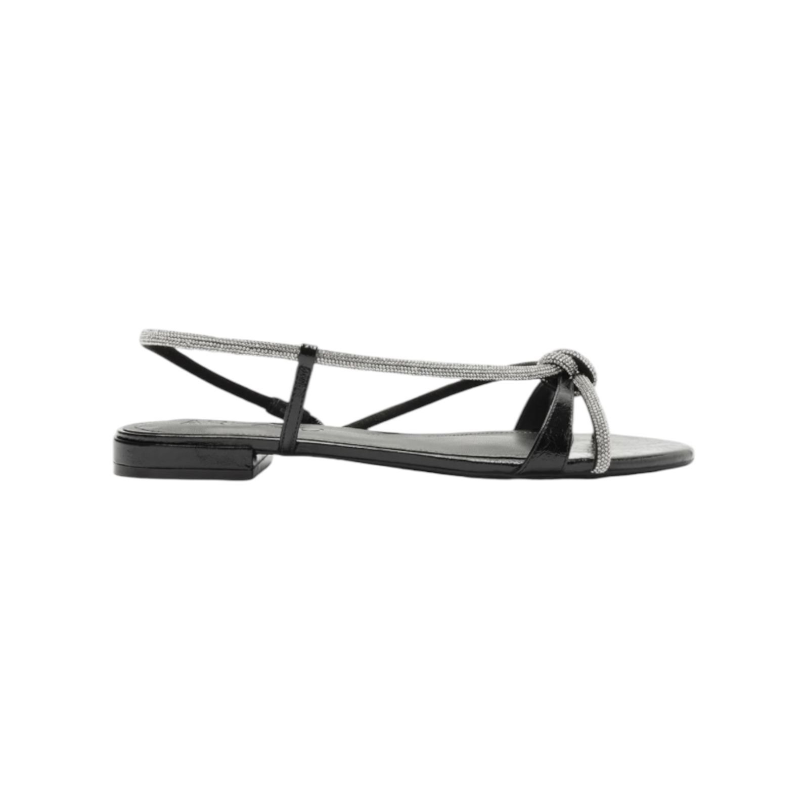 Sandalia Rasteira Feminina Arezzo Cristal Tiras Strass Preto