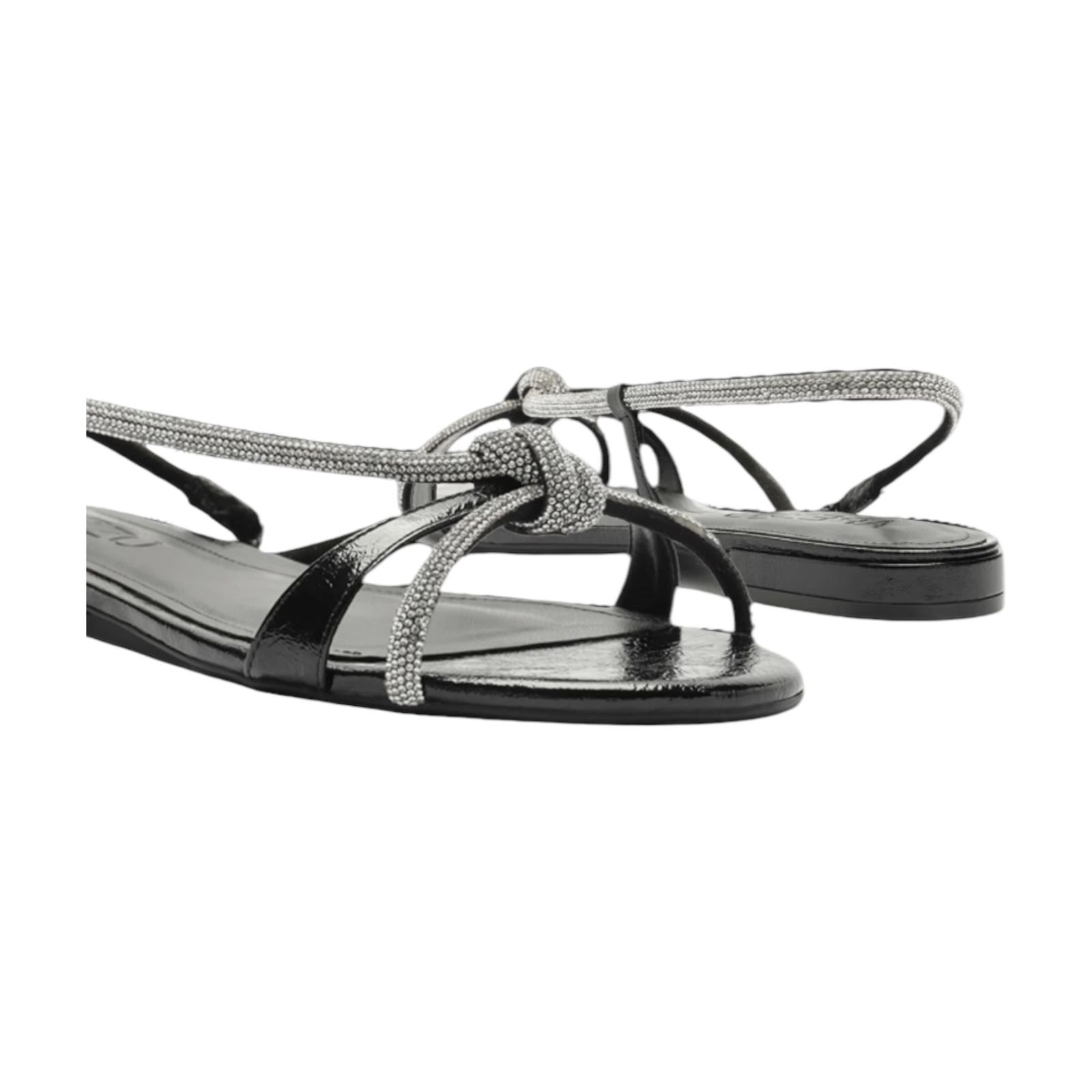 Sandalia Rasteira Feminina Arezzo Cristal Tiras Strass Preto Preto 5
