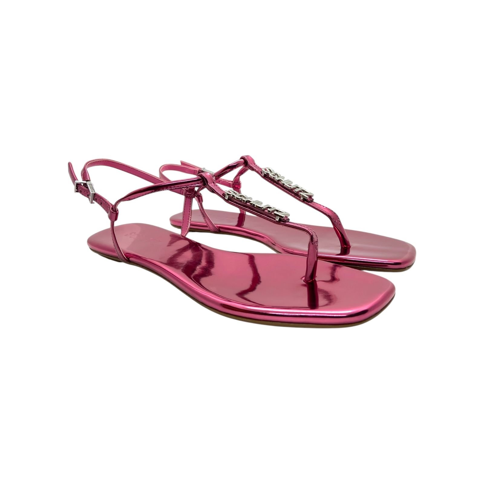 Sandalia Rasteira Feminina Schutz Metalizada Tiras Crystal Rosa Rosa 2