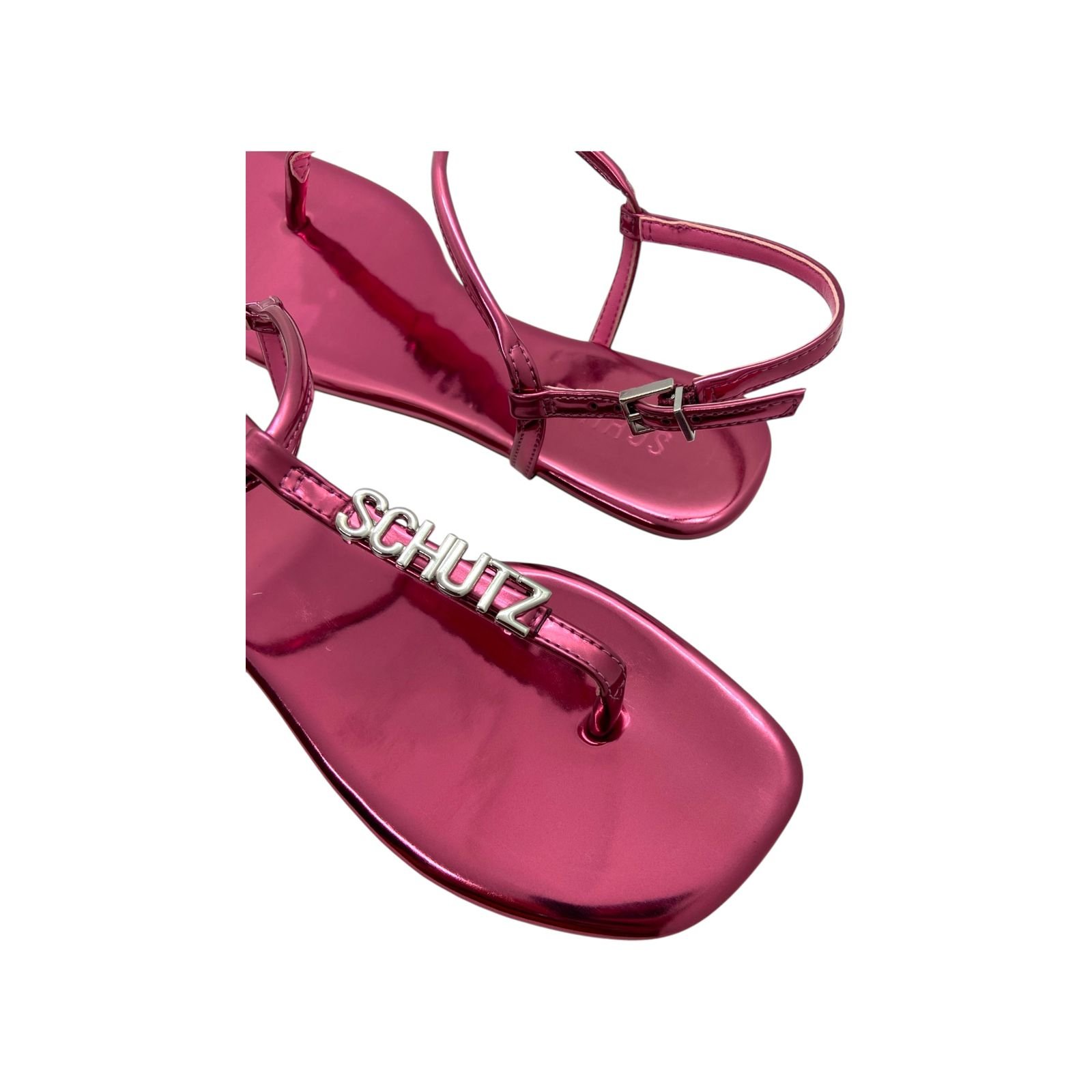 Sandalia Rasteira Feminina Schutz Metalizada Tiras Crystal Rosa Rosa 4