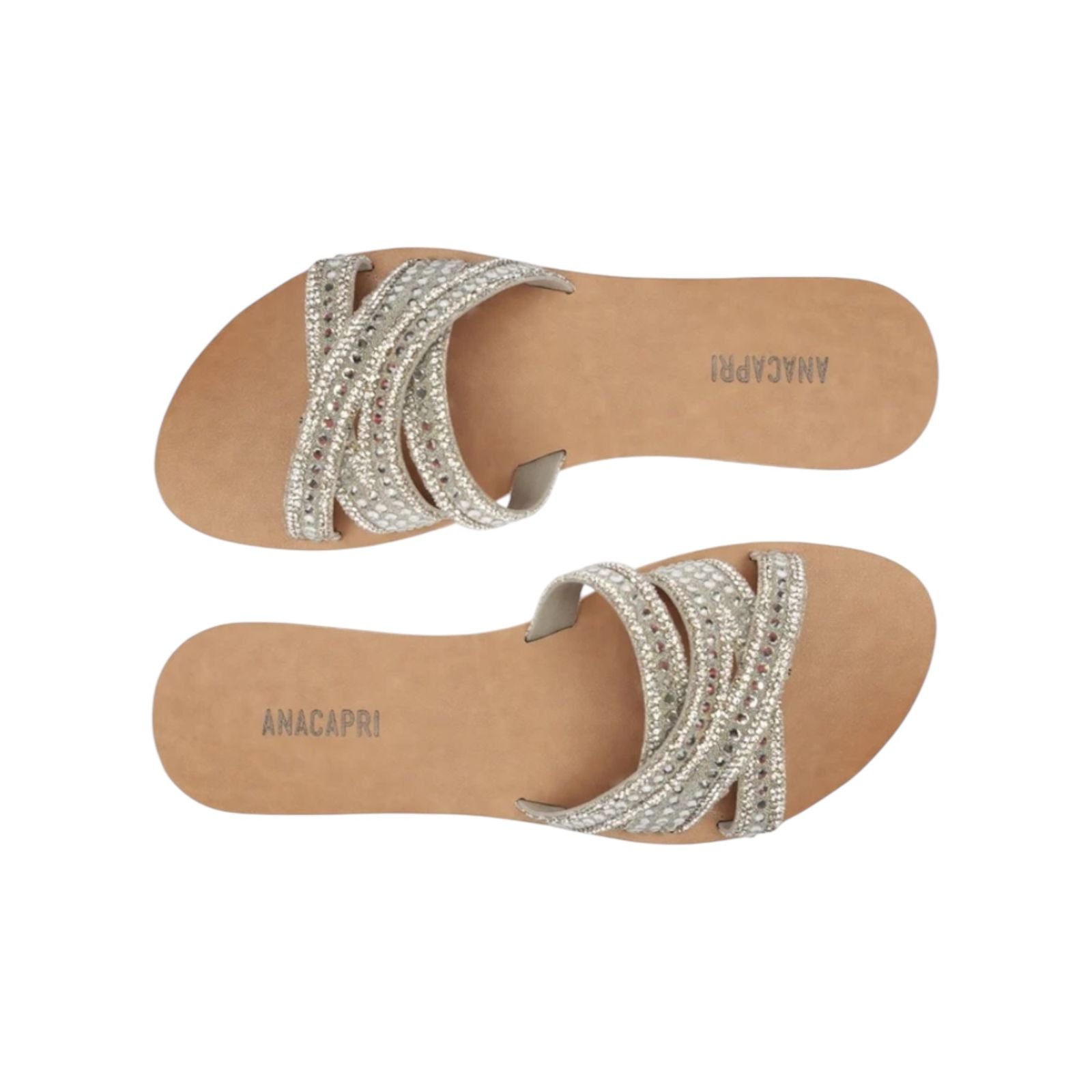 Sandalia Rasteira Feminina Anacapri Multitiras Glam Hot Fix Prata Prata 4