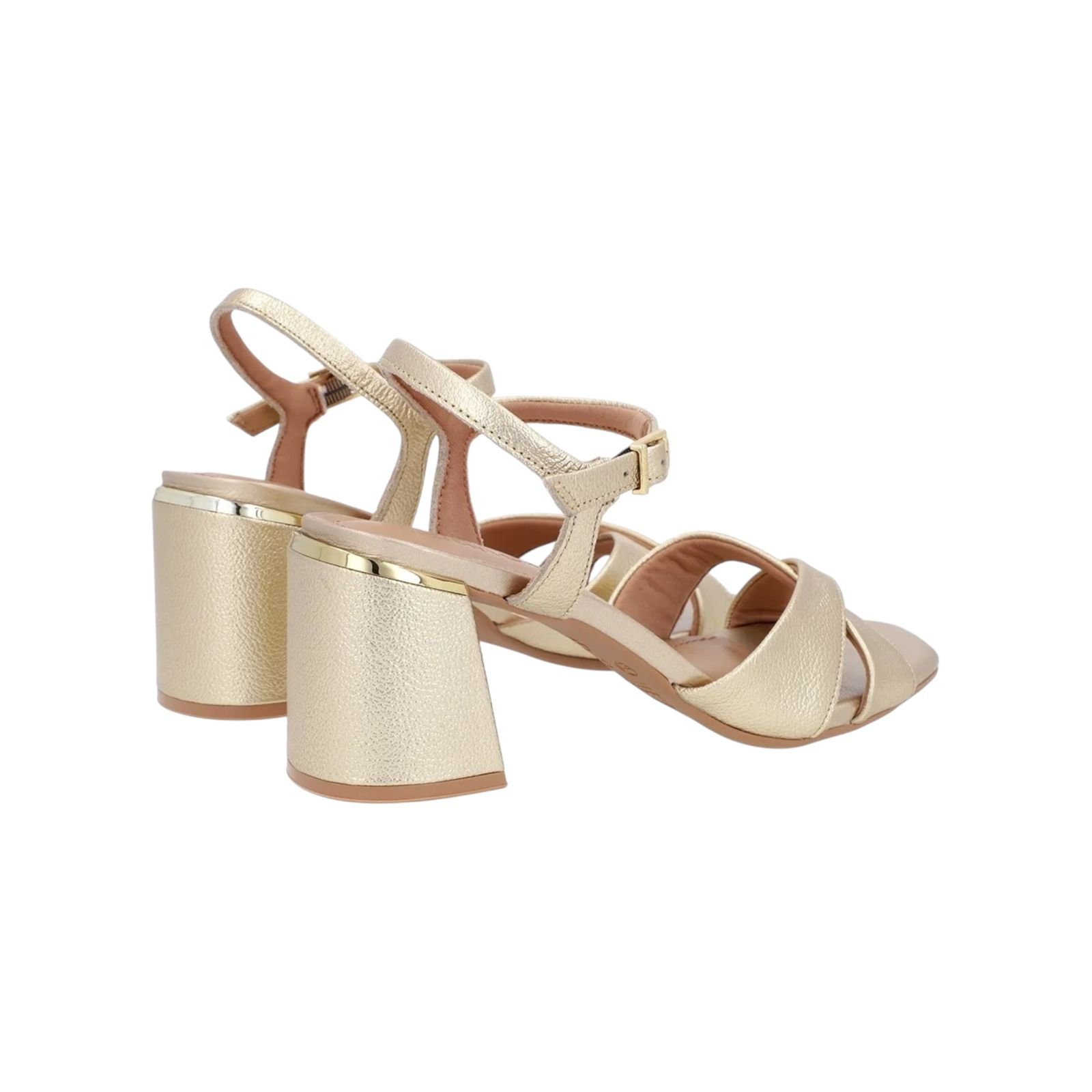 Sandalia Feminina Usaflex Couro Floater Tiras Cruzadas Salto Bloco Dourado Dourado 3