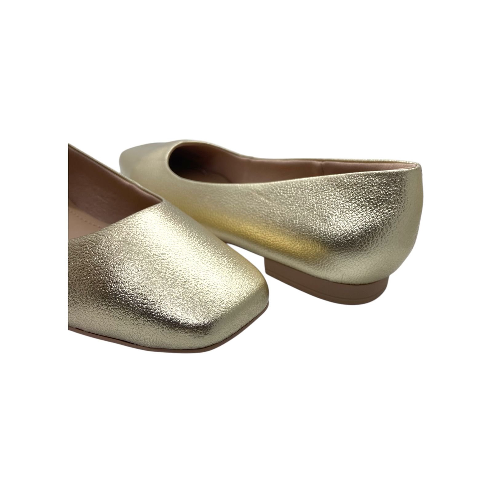 Sapatilha Feminina Usaflex Couro Basica Bico Quadrado Dourado Dourado 3