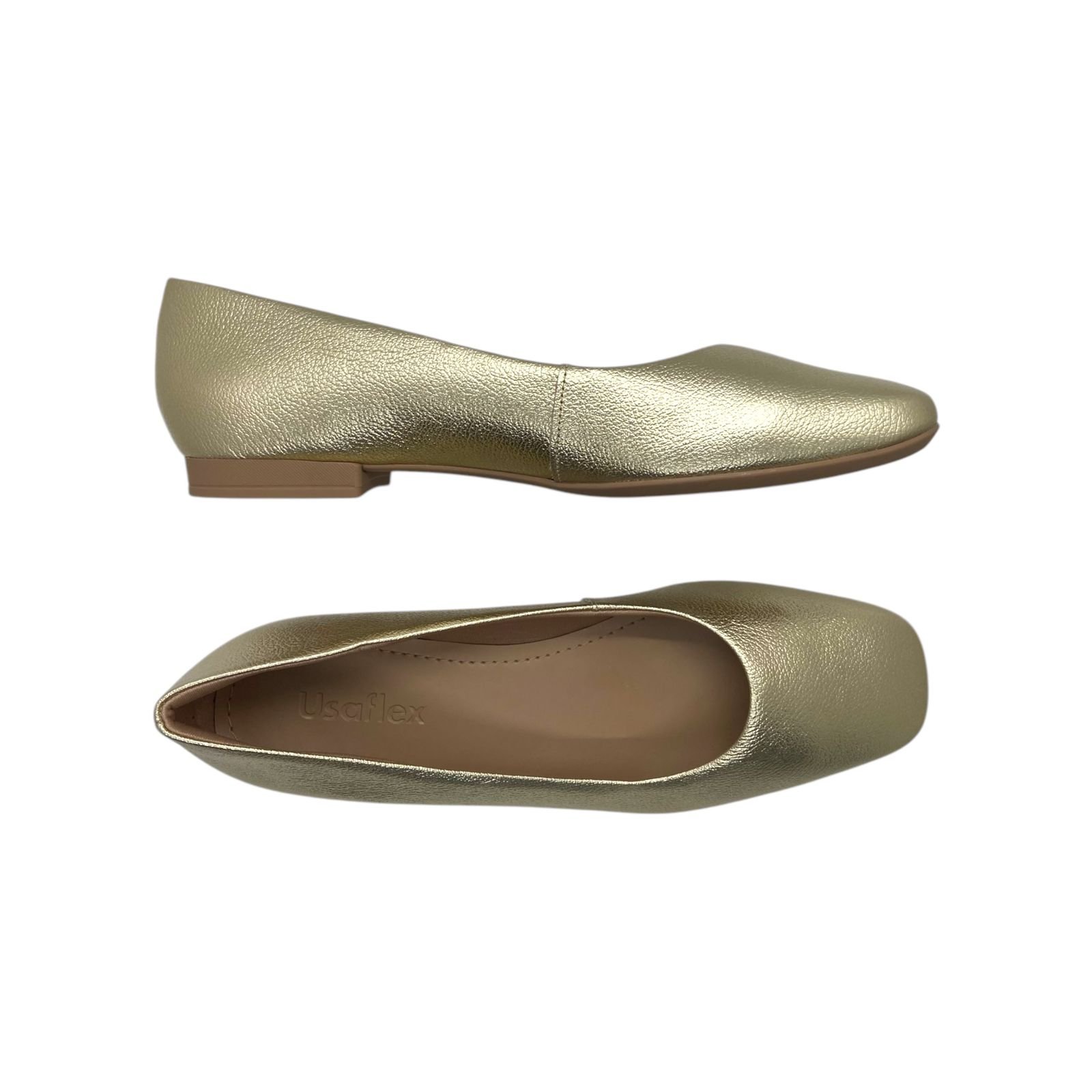 Sapatilha Feminina Usaflex Couro Basica Bico Quadrado Dourado Dourado 4