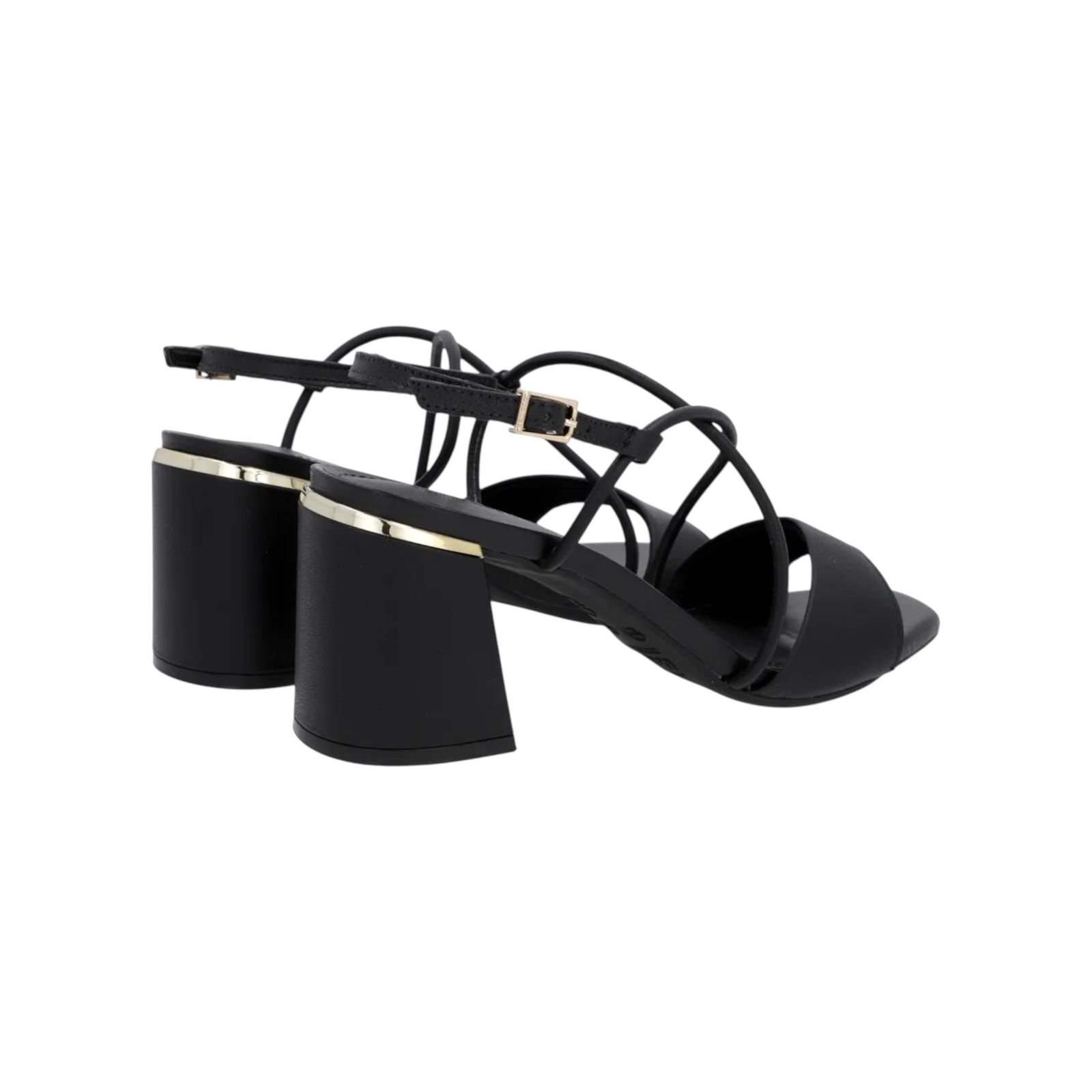 Sandalia Feminina Usaflex Couro Tiras Cruzadas Salto Bloco Preto Preto 4