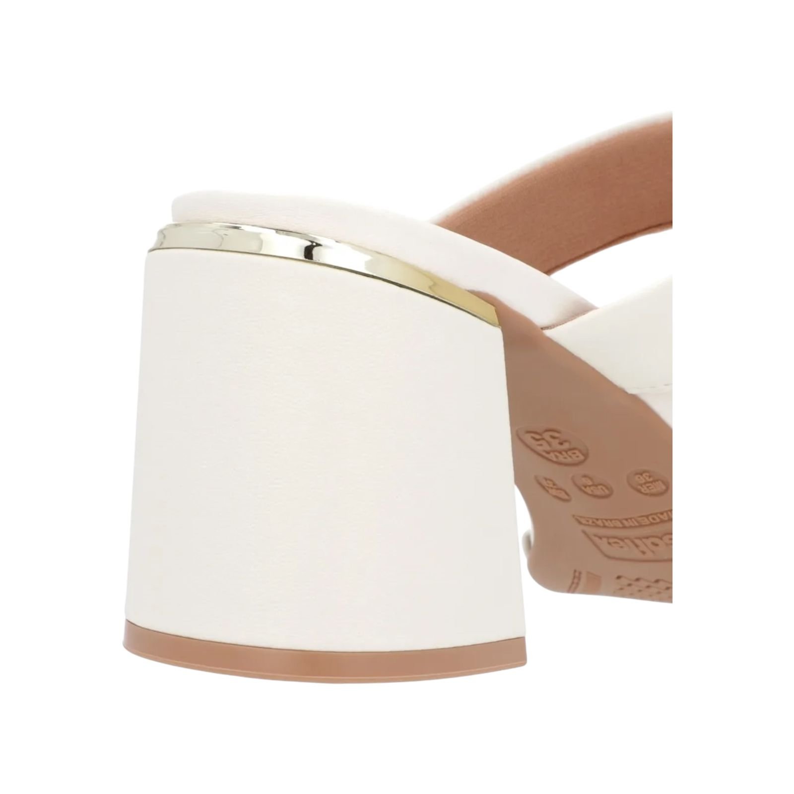 Tamanco Feminino Usaflex Couro Tiras Salto Bloco Branco Branco 3