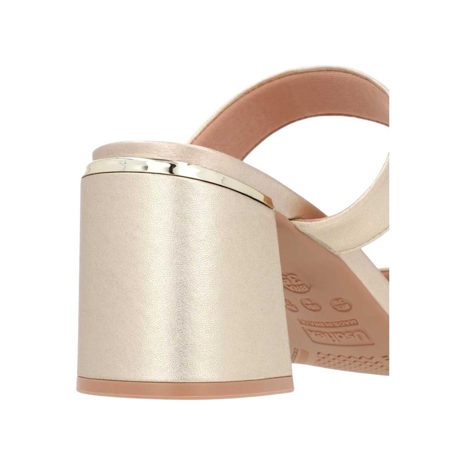Tamanco Feminino Usaflex Couro Tiras Salto Bloco Dourado Dourado 3