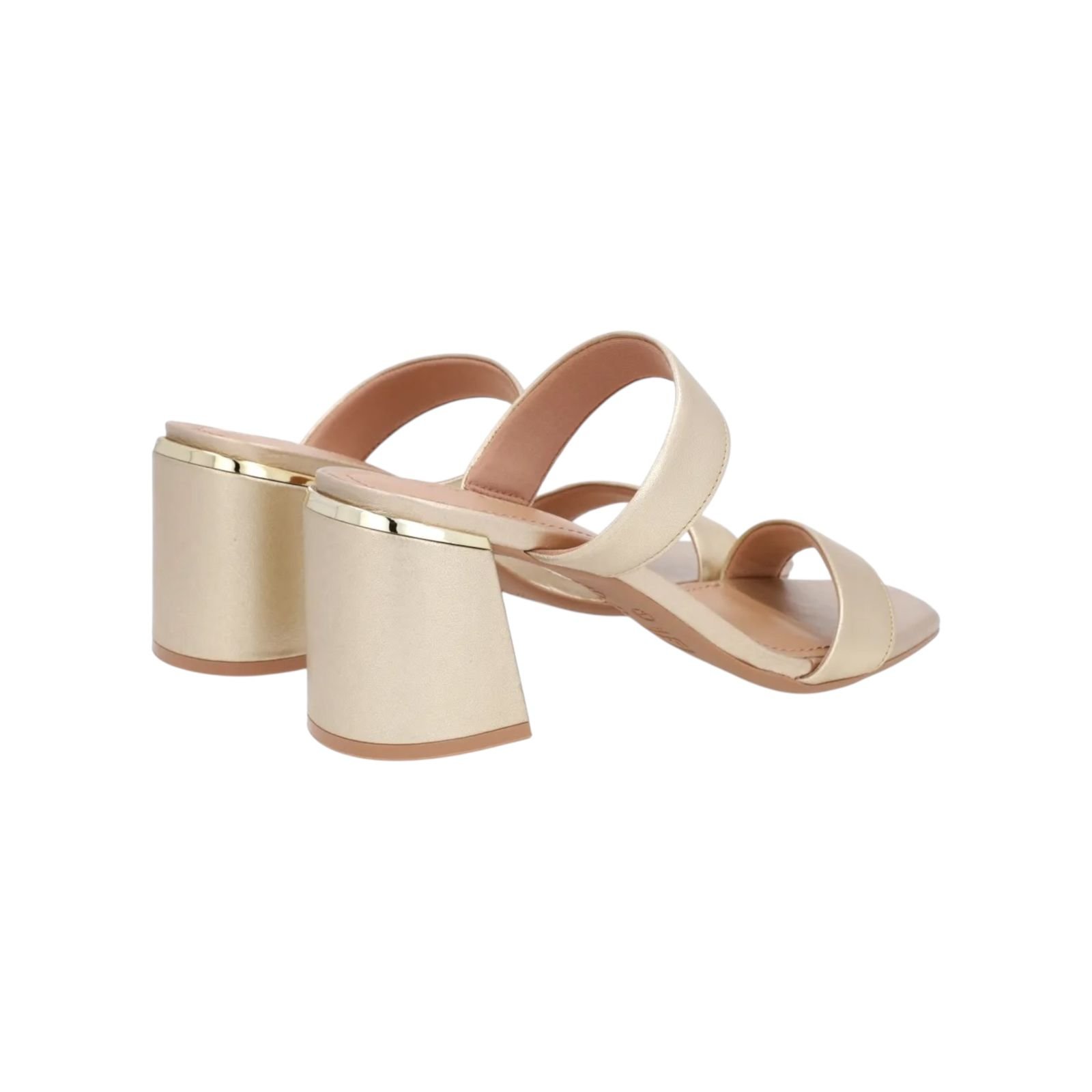 Tamanco Feminino Usaflex Couro Tiras Salto Bloco Dourado Dourado 4