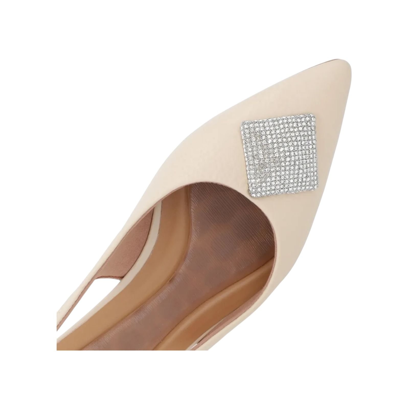 Sapatilha Feminina Usaflex Couro Slingback Enfeite Strass Bico Fino Creme Creme 3