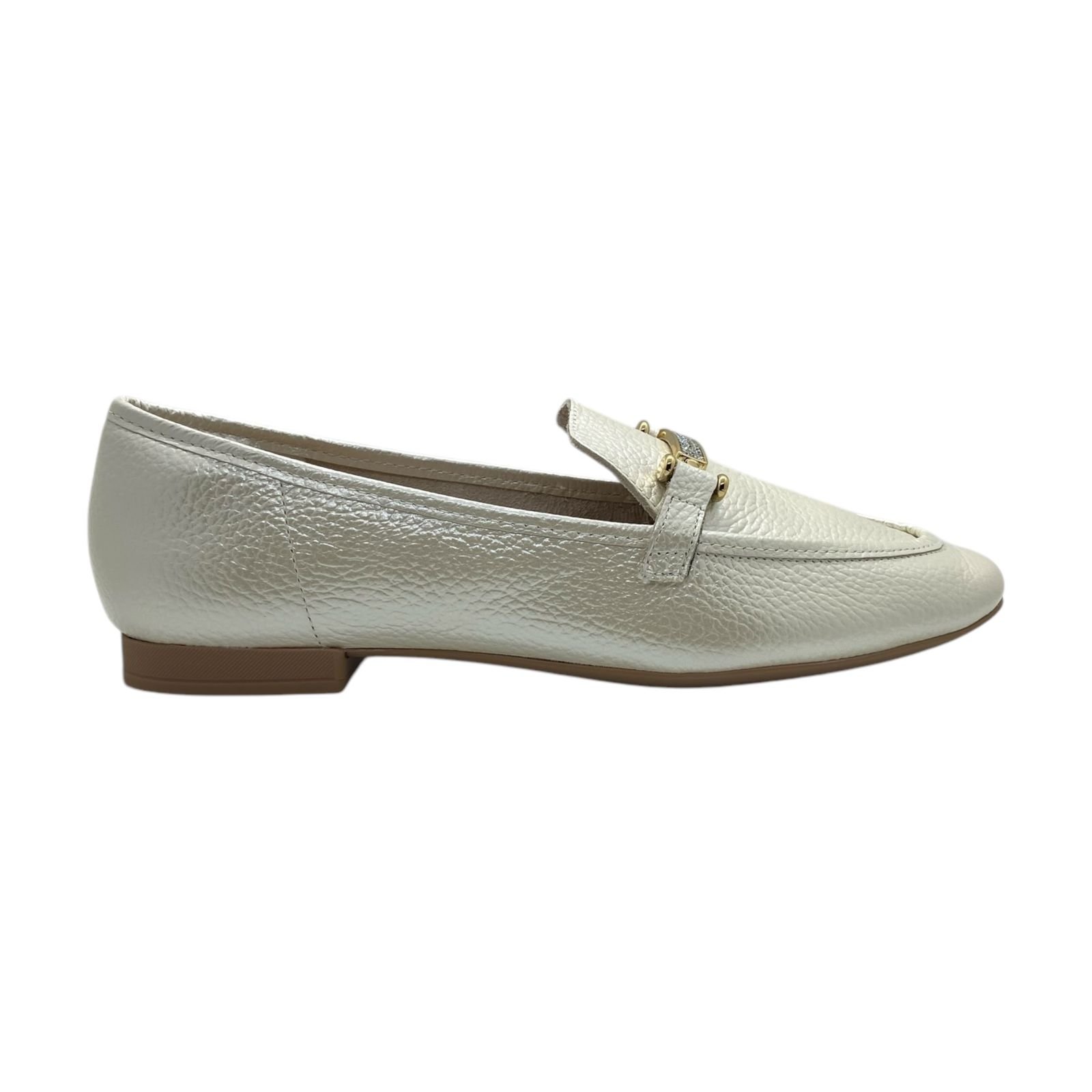 Mocassim Feminino Usaflex Couro Floater Perolado Strass Creme