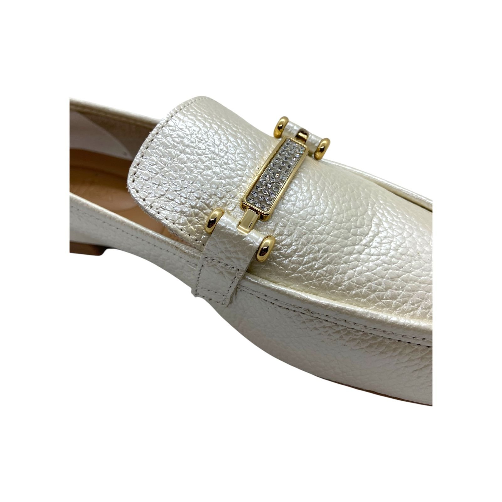 Mocassim Feminino Usaflex Couro Floater Perolado Strass Creme Creme 3