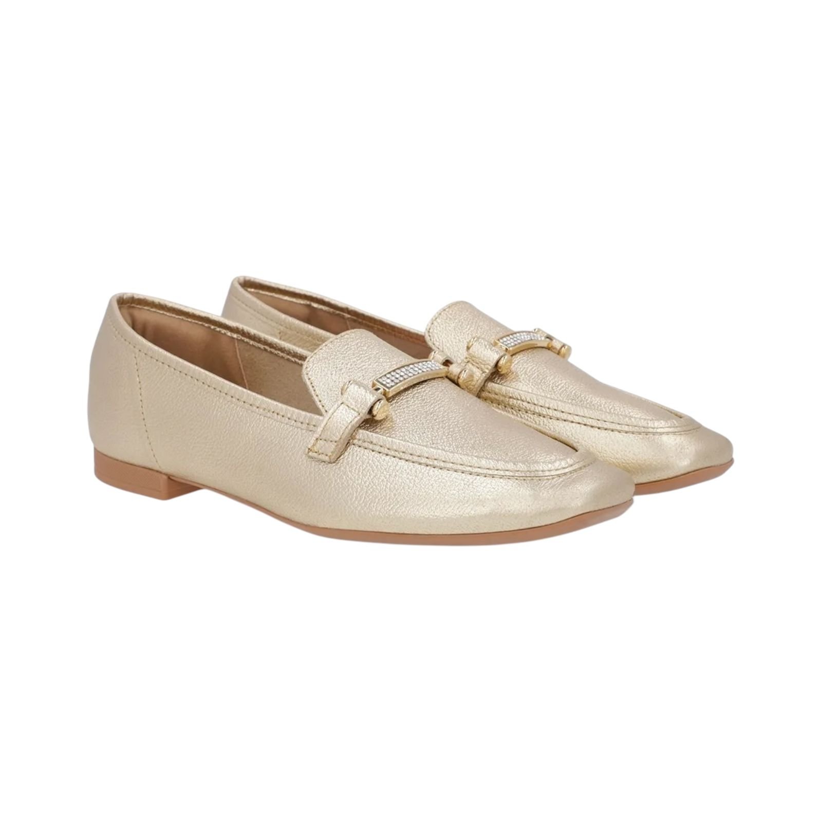 Mocassim Feminino Usaflex Couro Floater Strass Dourado Dourado 2